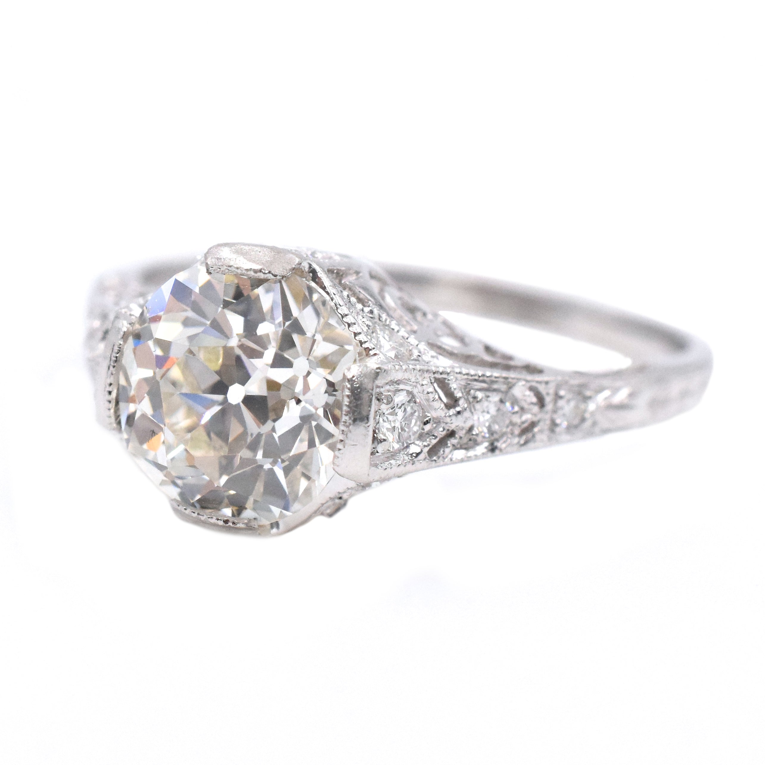 Art Deco Inspired 1.70ct Solitaire with Accents Diamond Engagement Ring