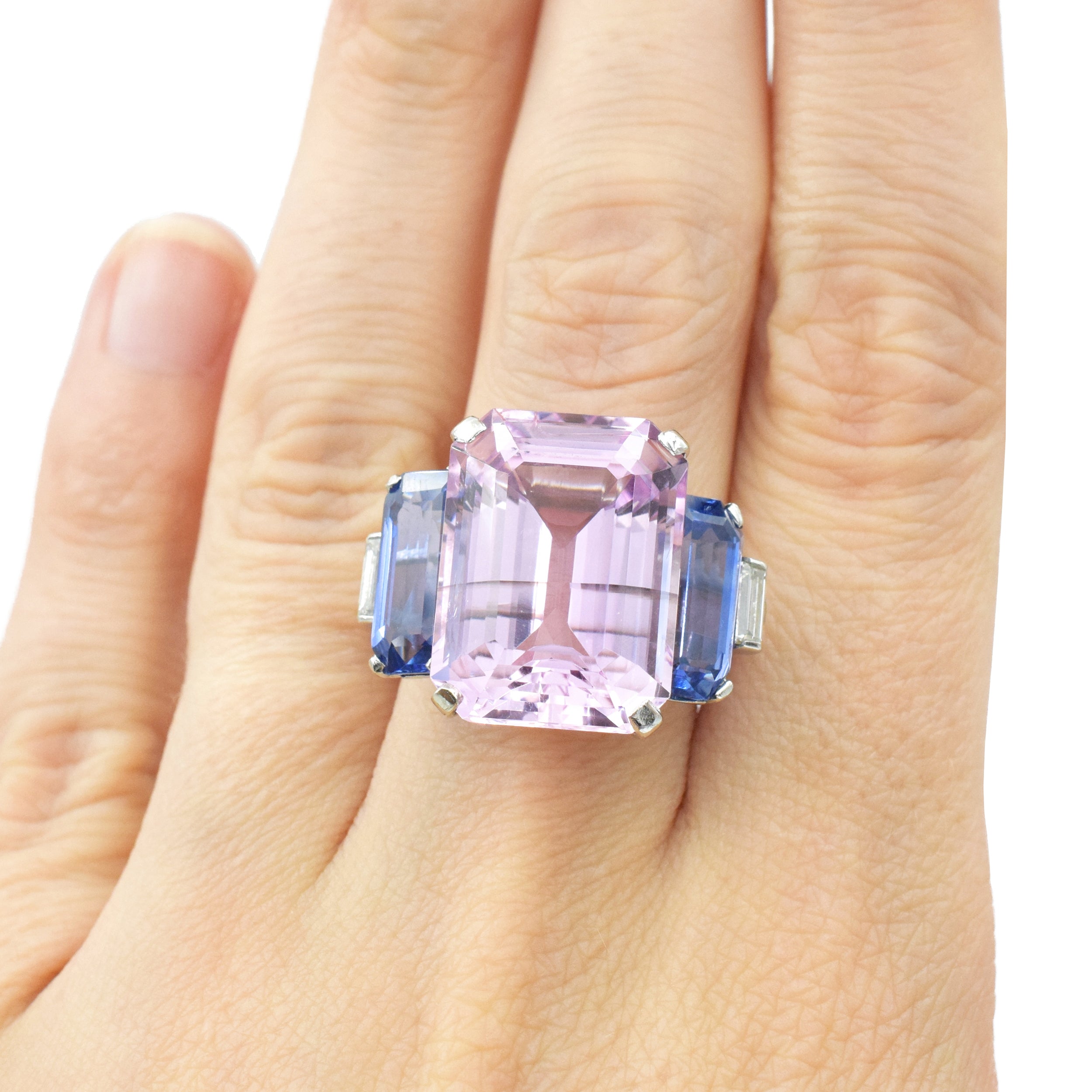 1980's Cartier Pink Topaz, Sapphire & Diamond Cocktail Ring In Platinum