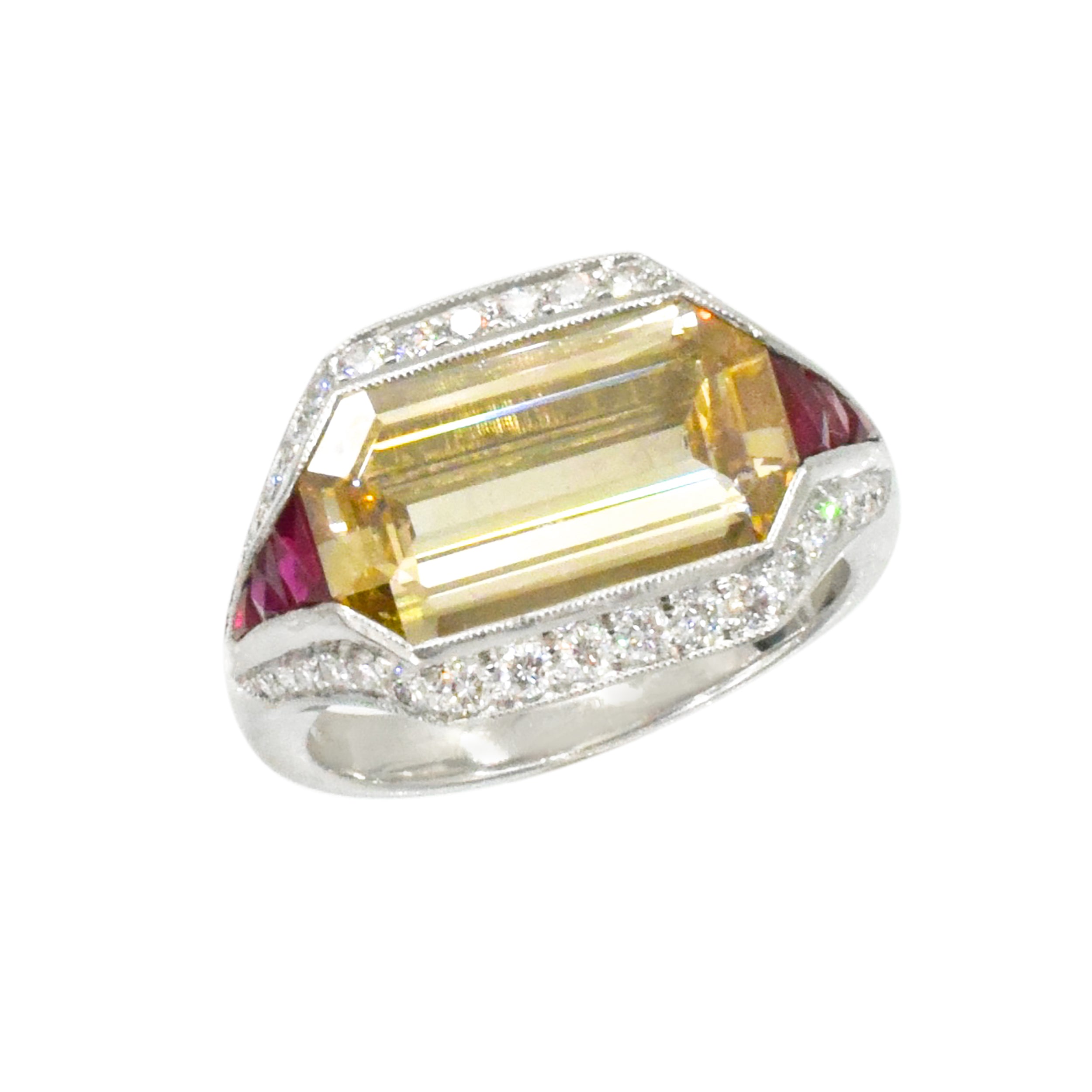 Art Deco Style 3.45ct Diamond & Ruby Ring in Platinum