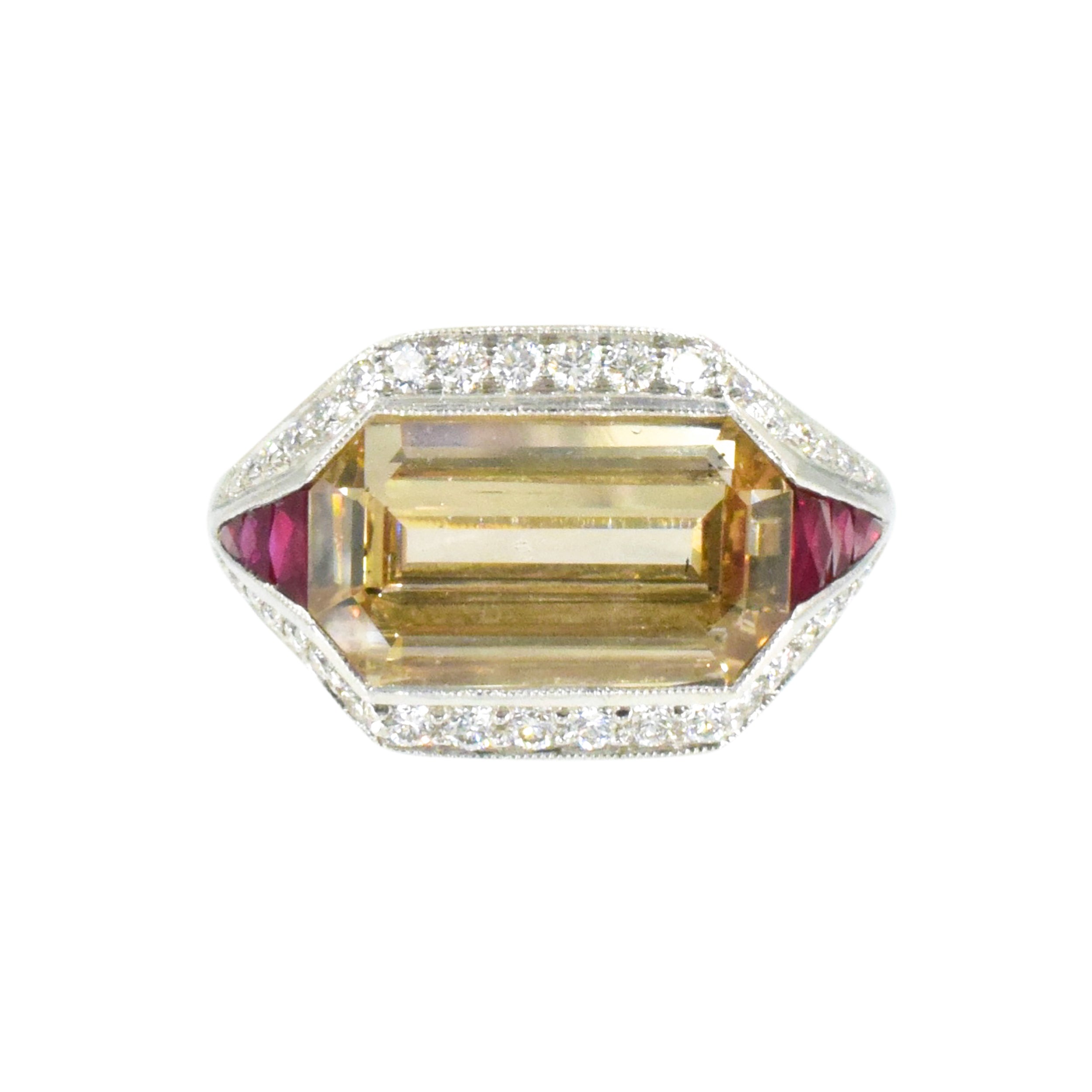 Art Deco Style 3.45ct Diamond & Ruby Ring in Platinum