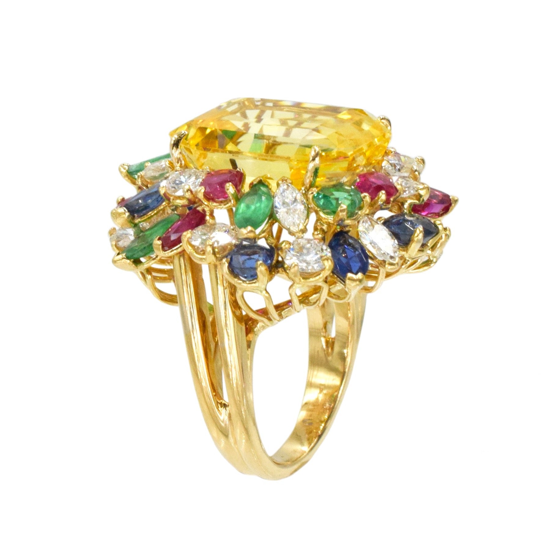 Oscar Heyman Yellow Sapphire & Diamonds Tutti Frutti Cocktail Ring