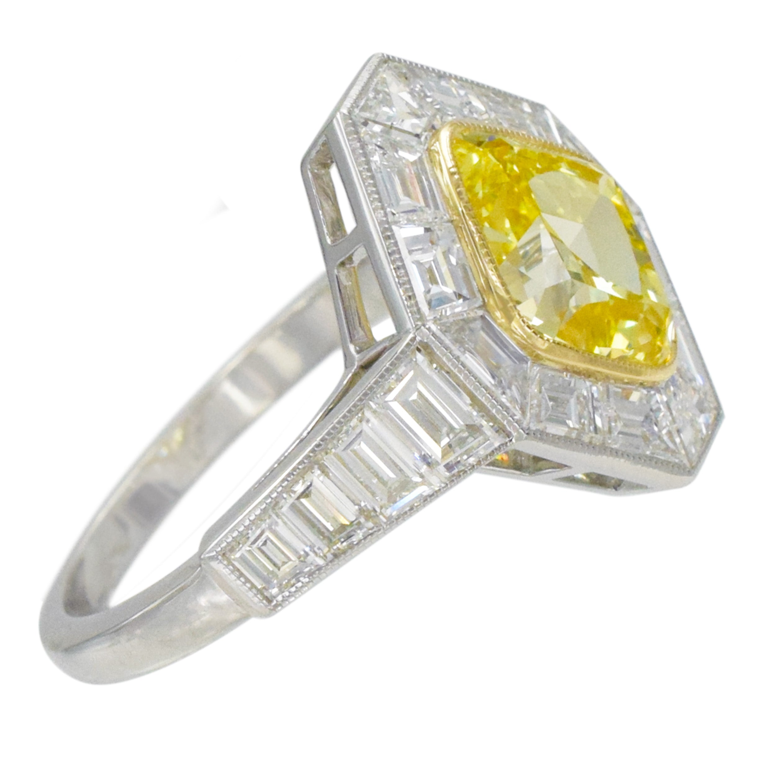 2.05ct Fancy Intense Yellow Diamond and White Diamond Ring