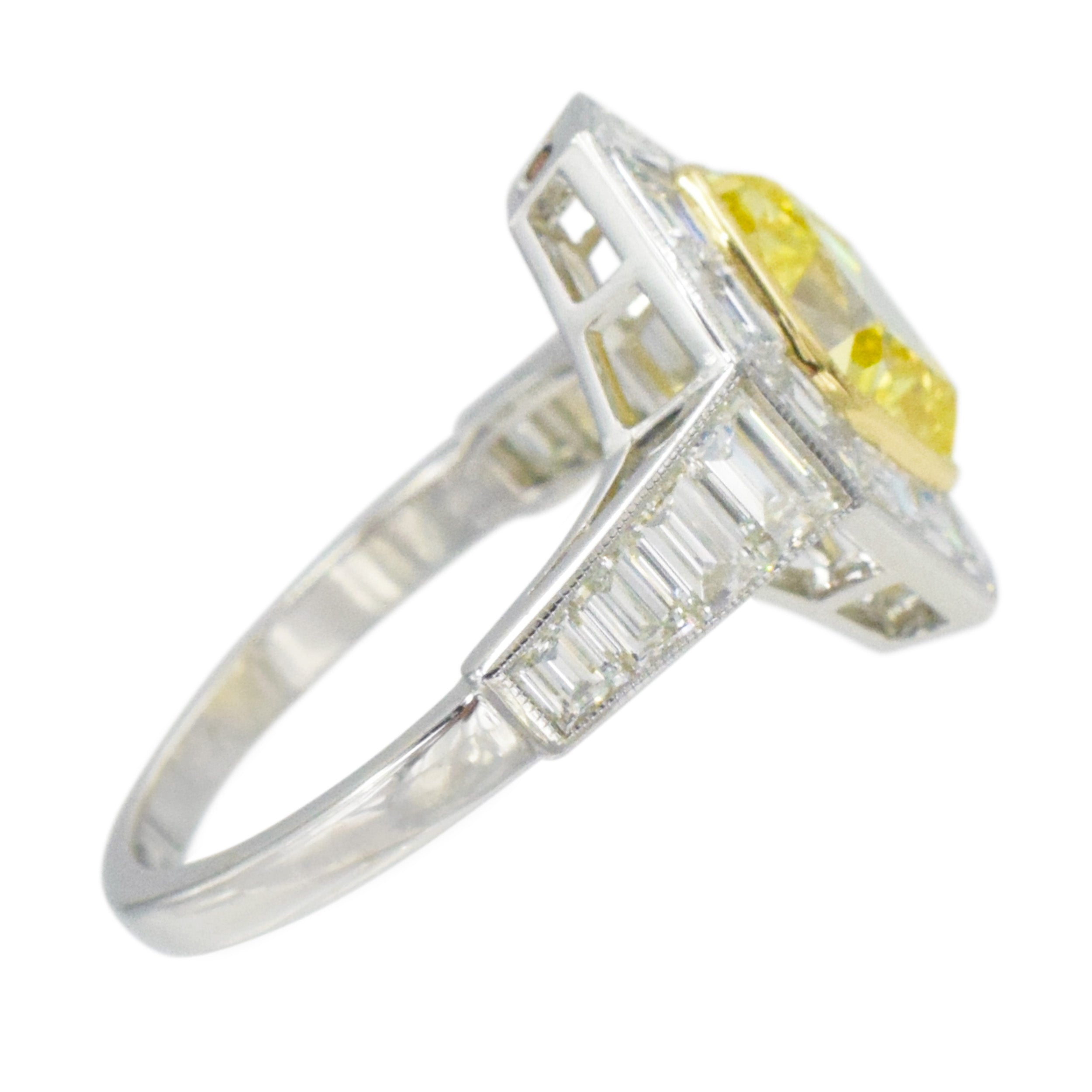 2.05ct Fancy Intense Yellow Diamond and White Diamond Ring