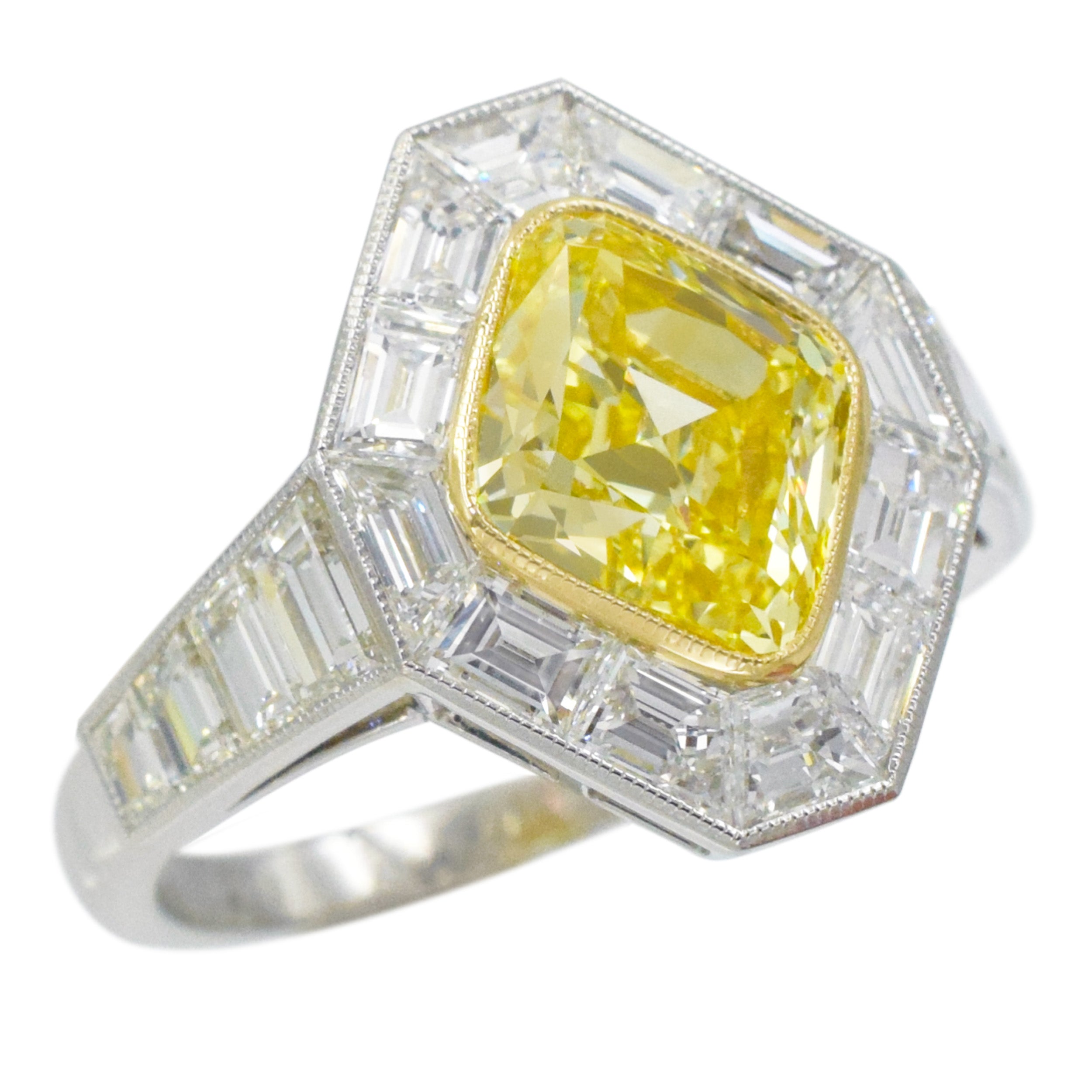 2.05ct Fancy Intense Yellow Diamond and White Diamond Ring