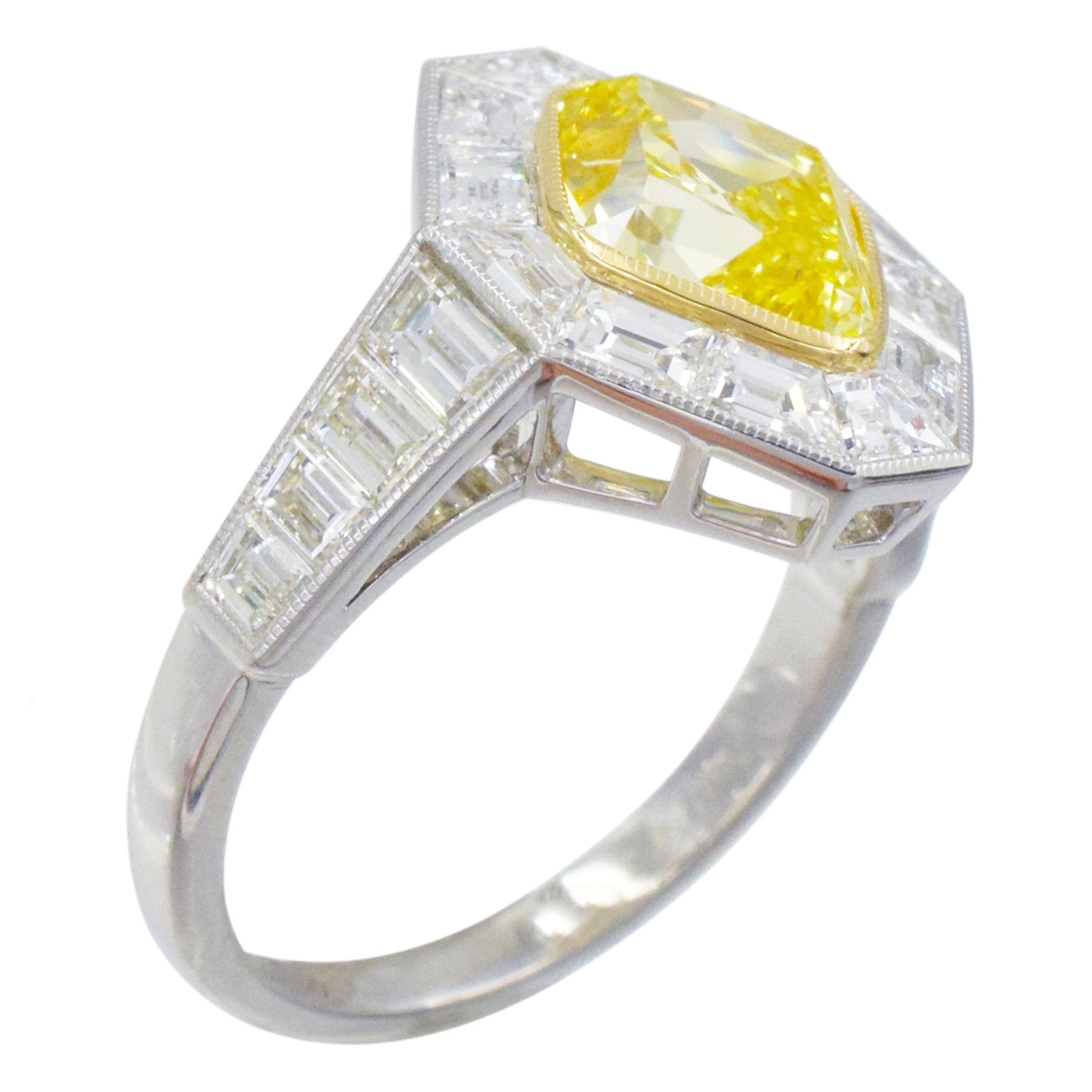2.05ct Fancy Intense Yellow Diamond and White Diamond Ring