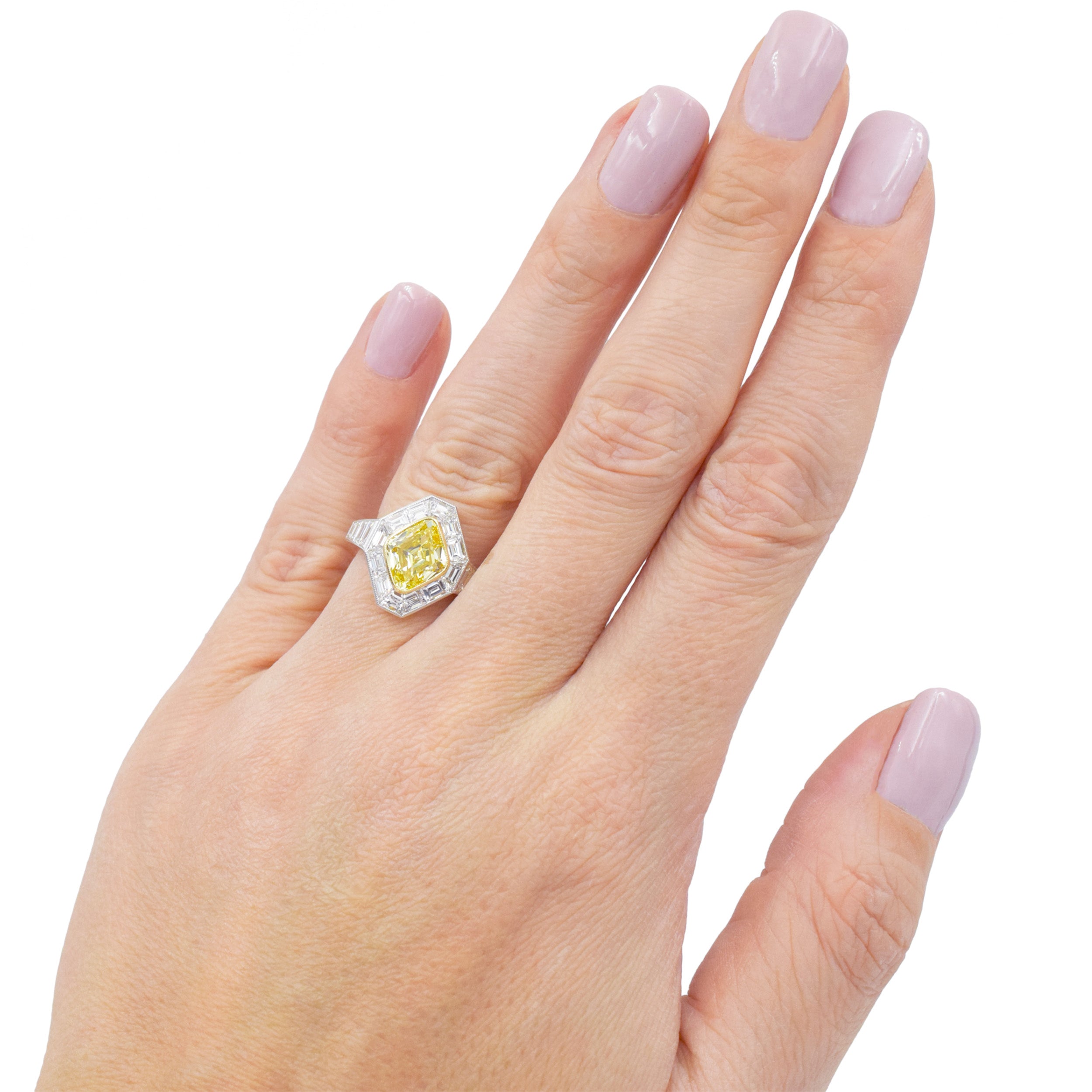 2.05ct Fancy Intense Yellow Diamond and White Diamond Ring