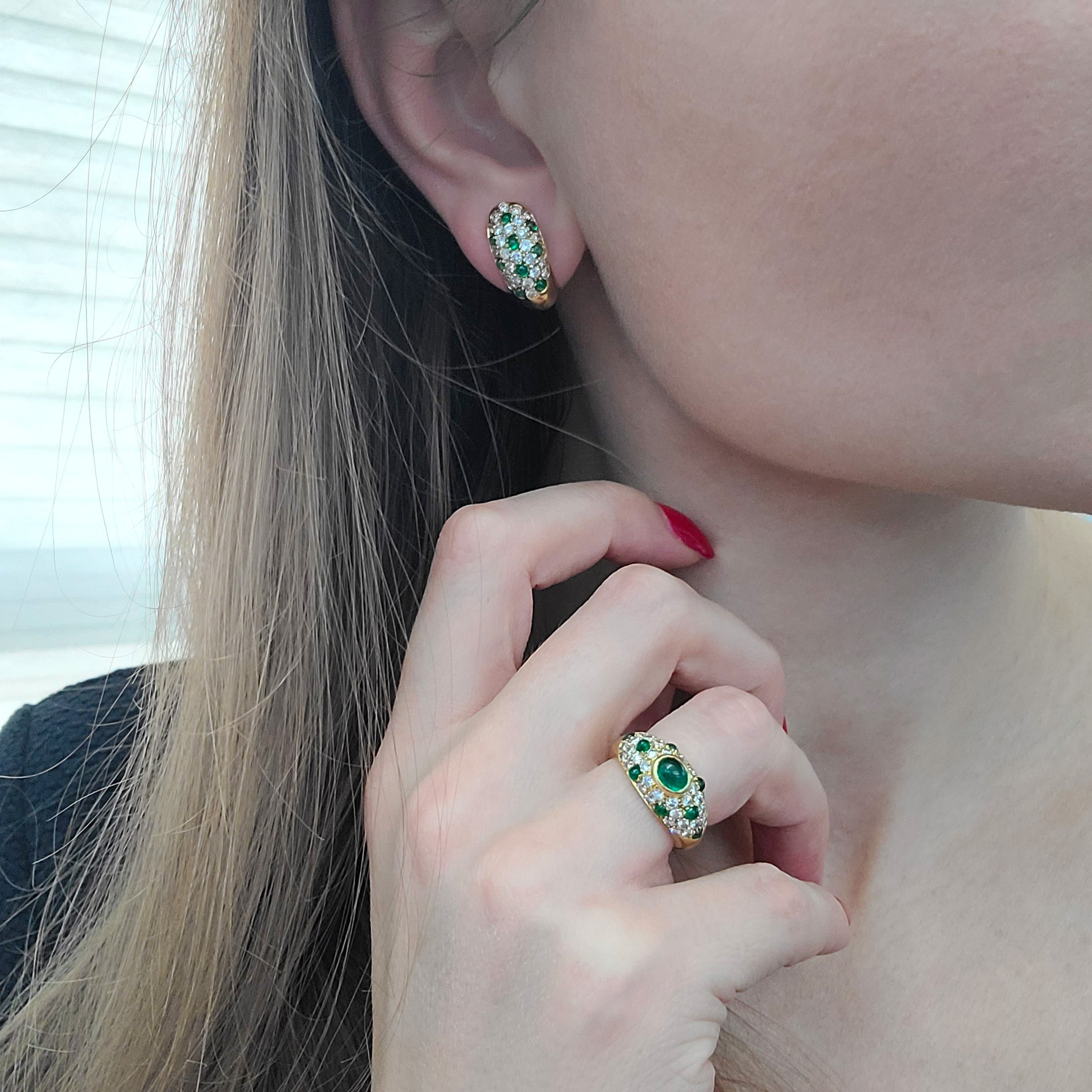 Cartier Diamond and Emerald Ring and Earrings Suite