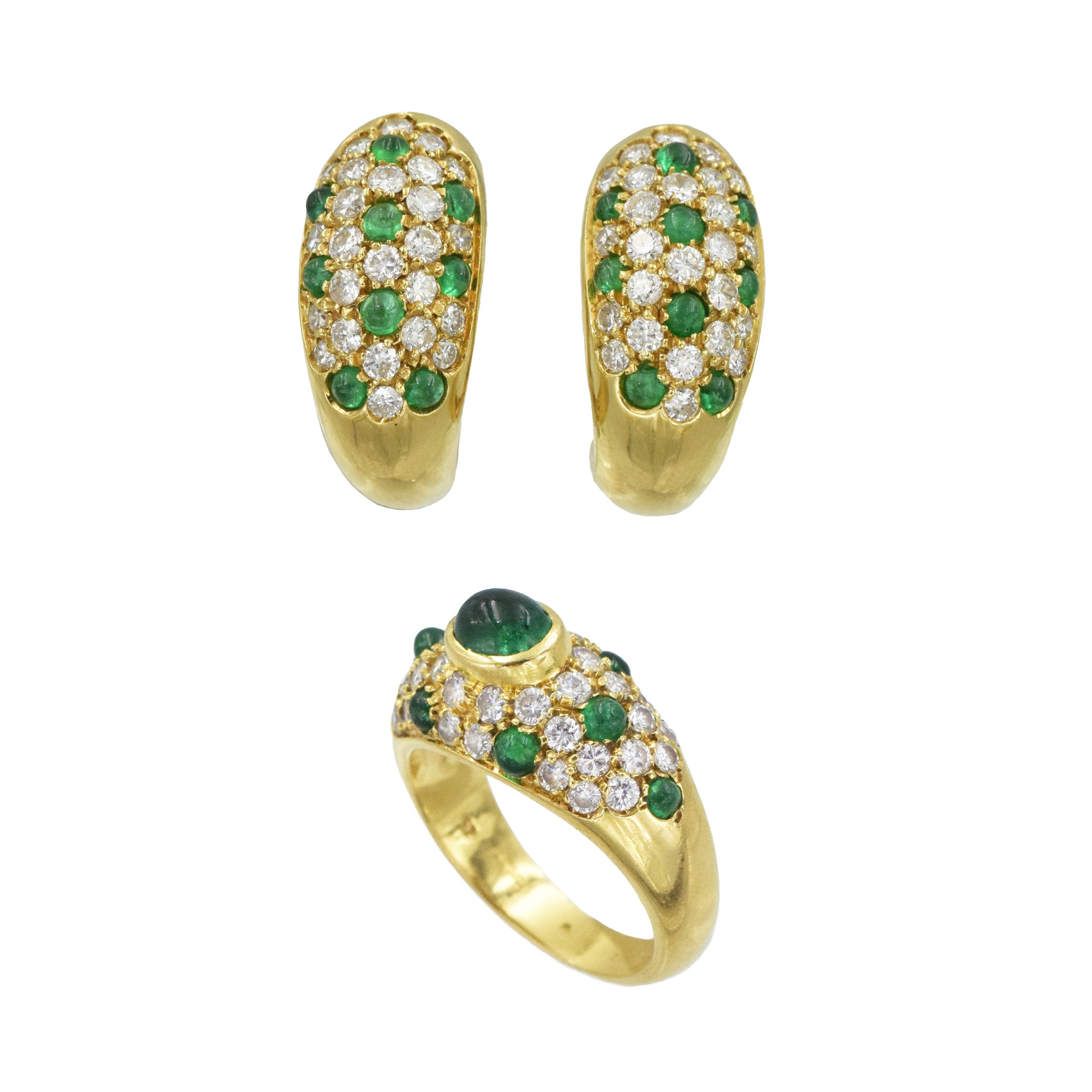 Cartier Diamond and Emerald Ring and Earrings Suite