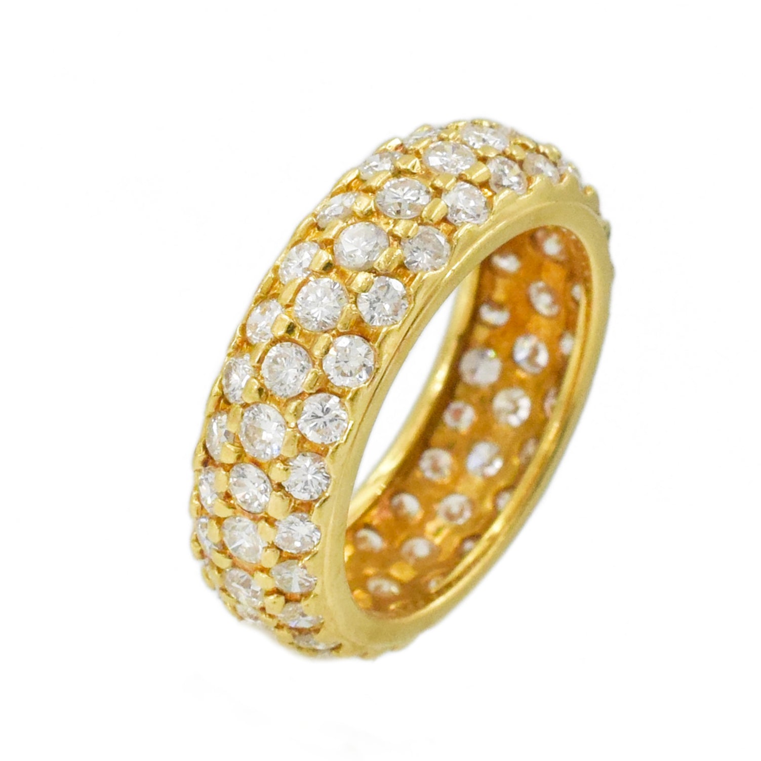 3 Row Round Diamond Pave Eternity Ring in 18K Yellow Gold