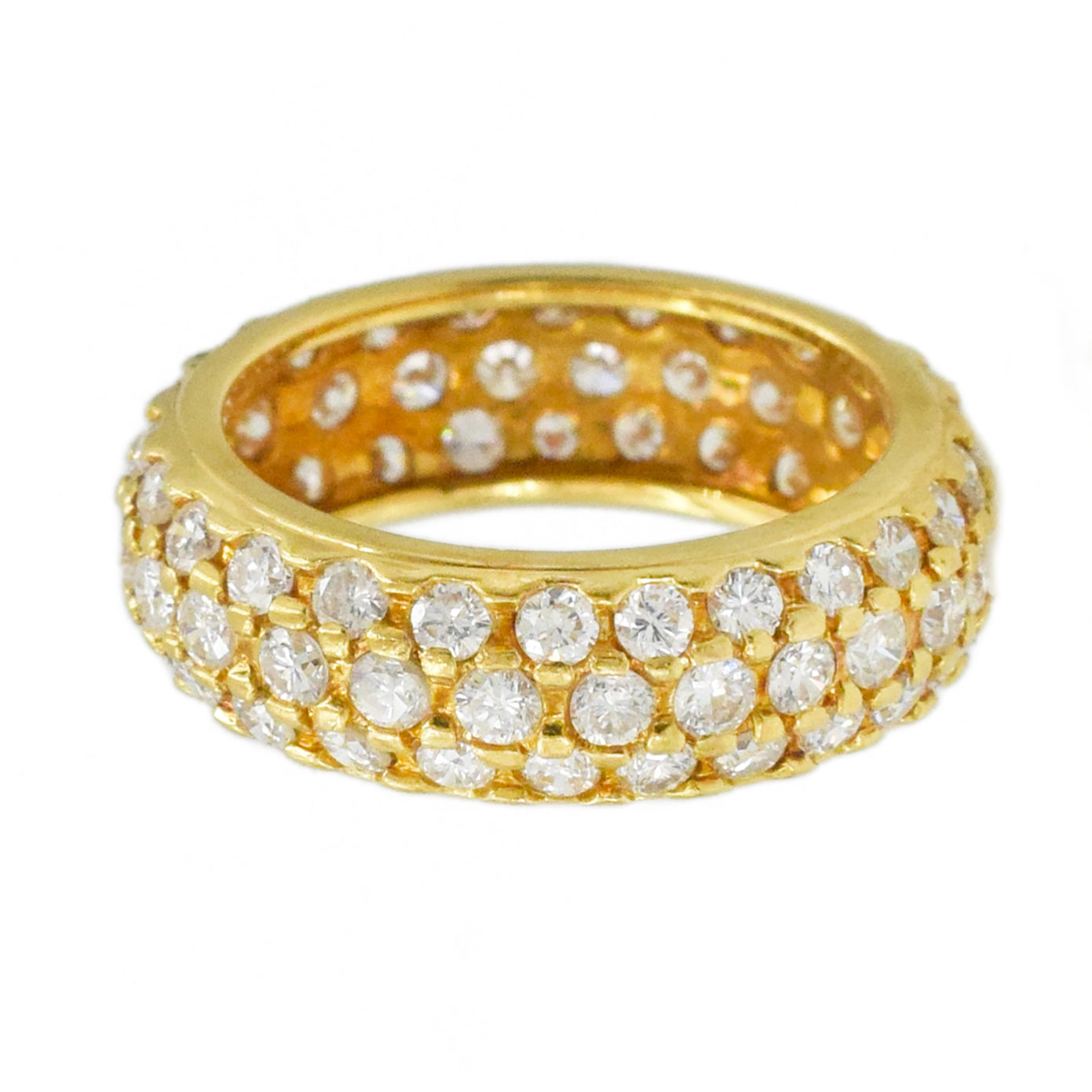 3 Row Round Diamond Pave Eternity Ring in 18K Yellow Gold