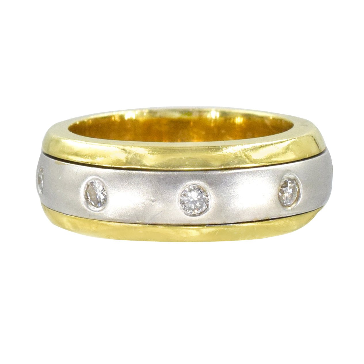 7.5mm Wide Men's Diamond Wedding Band in Platinum & 18K Yellow Gold