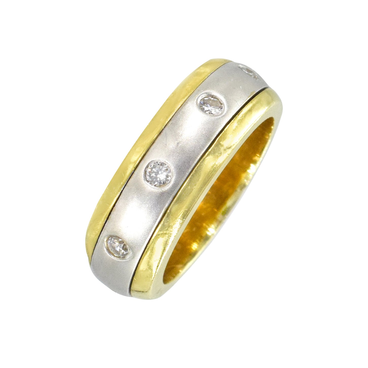7.5mm Wide Men's Diamond Wedding Band in Platinum & 18K Yellow Gold