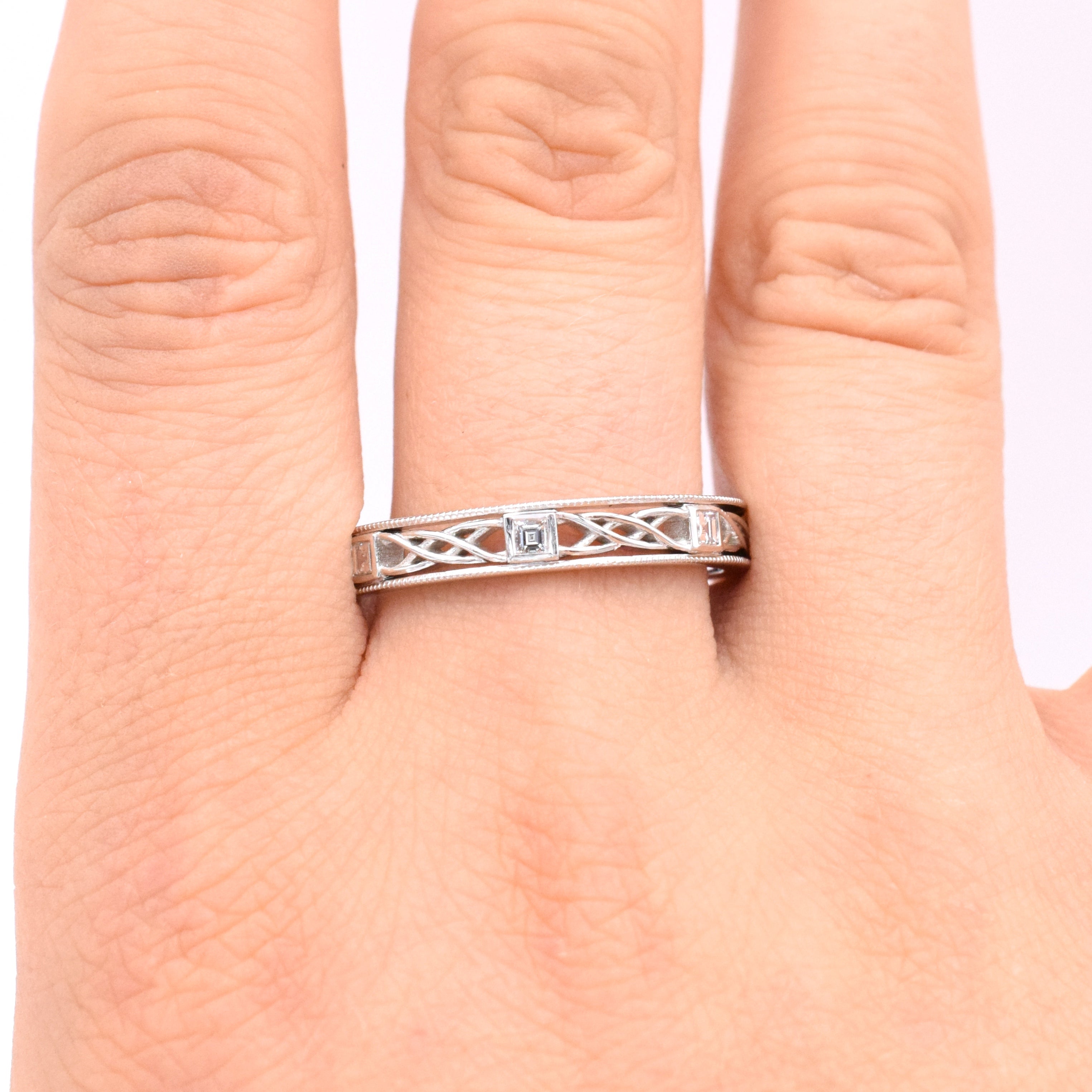 Diamond, Celtic Design Platinum Wedding Band, Size 12.5