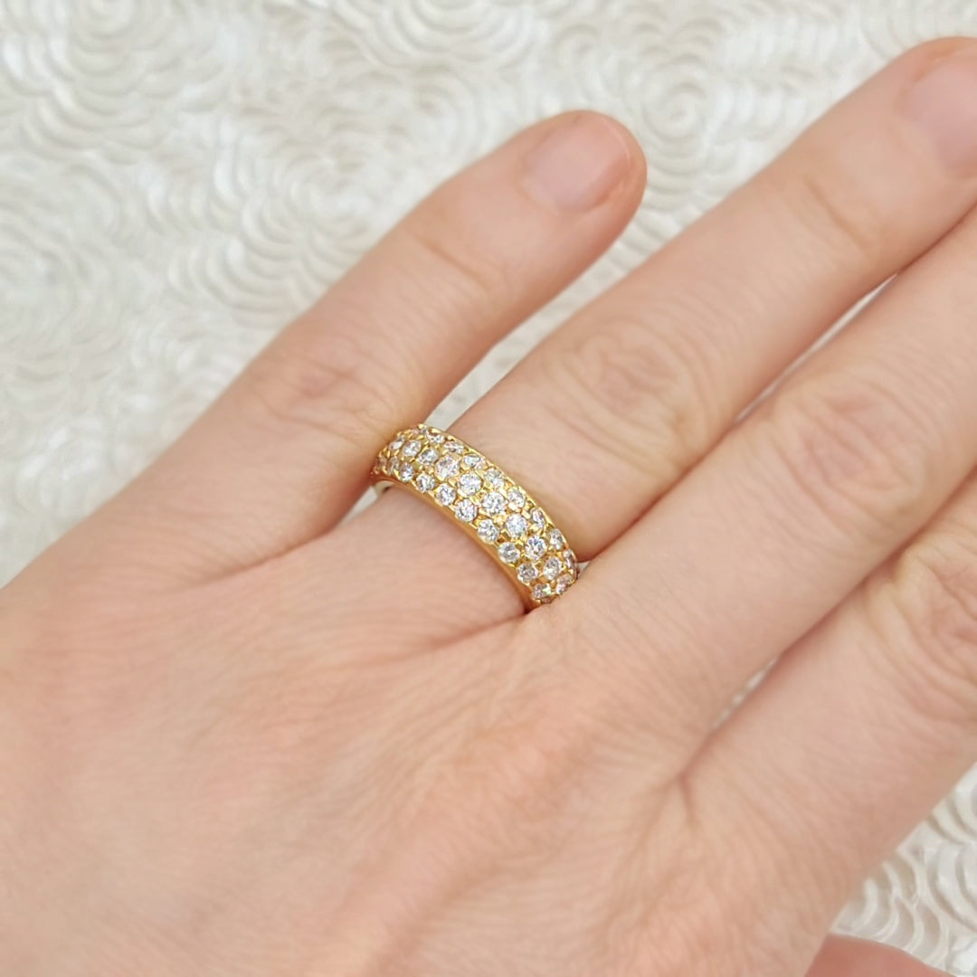 3 Row Round Diamond Pave Eternity Ring in 18K Yellow Gold