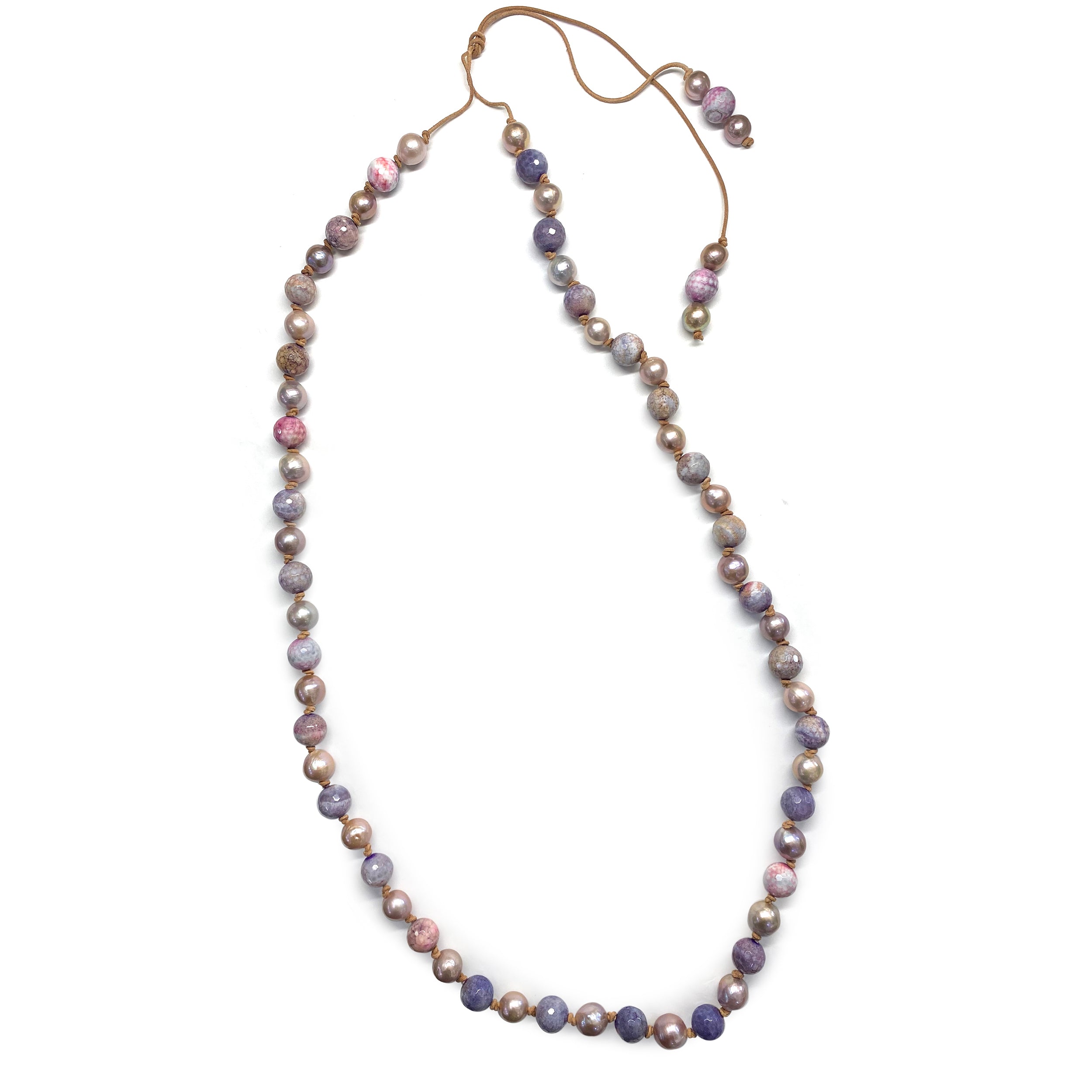 Purple & Pink Agate Bead & Pearl Necklace