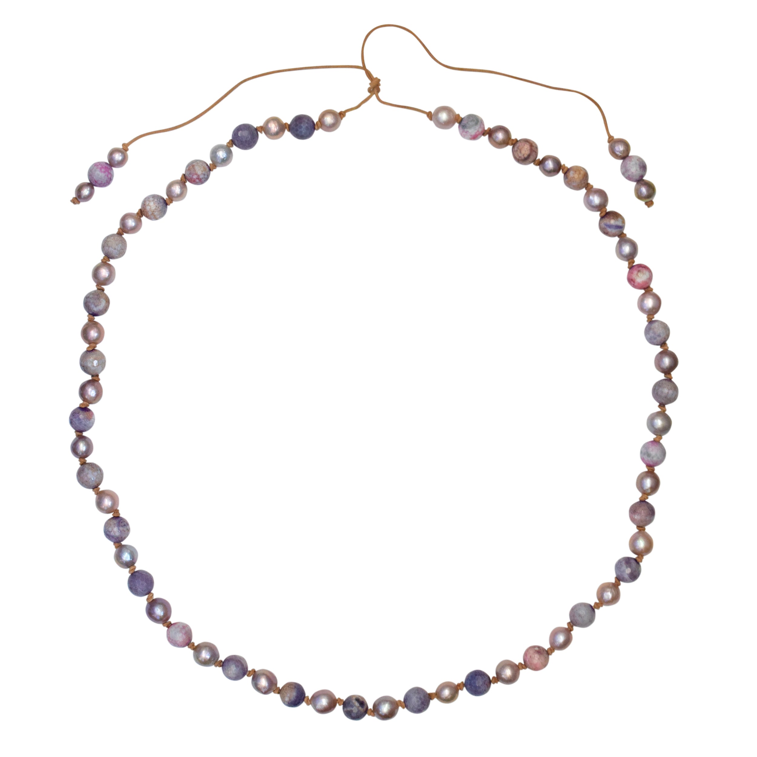 Purple & Pink Agate Bead & Pearl Necklace