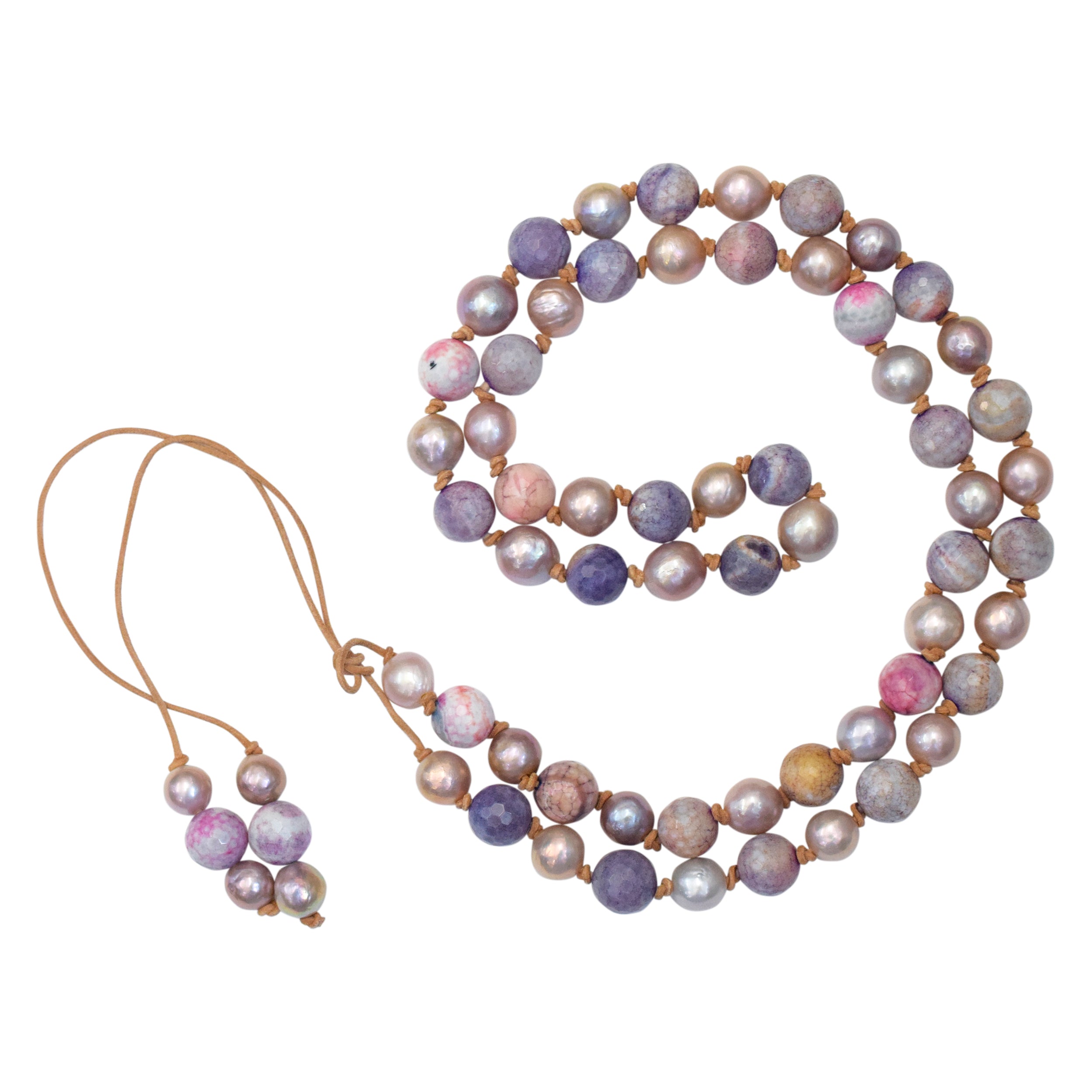 Purple & Pink Agate Bead & Pearl Necklace
