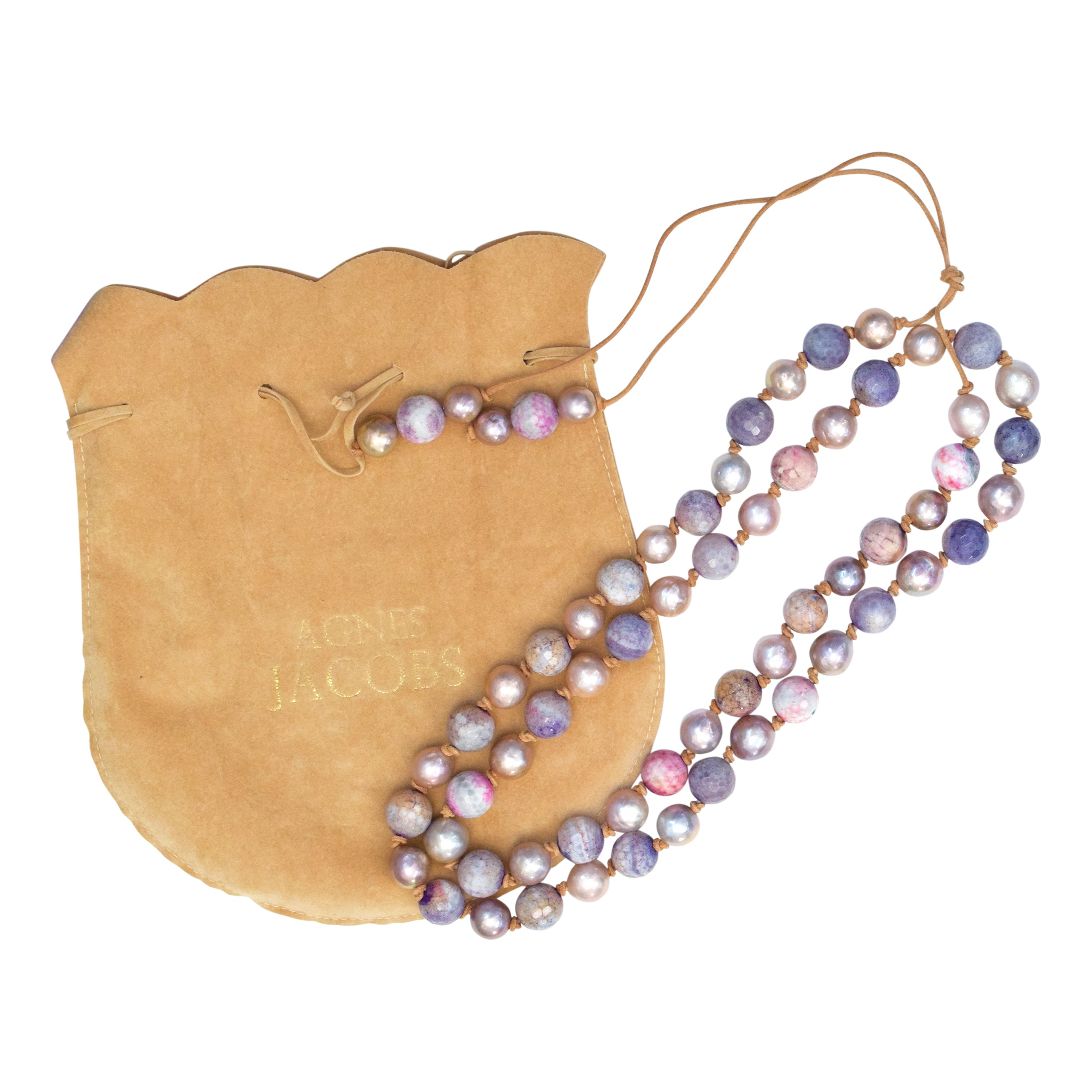 Purple & Pink Agate Bead & Pearl Necklace