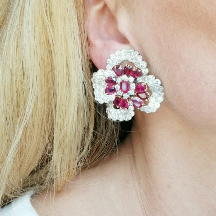 Oscar Heyman Ruby & Diamond Earrings