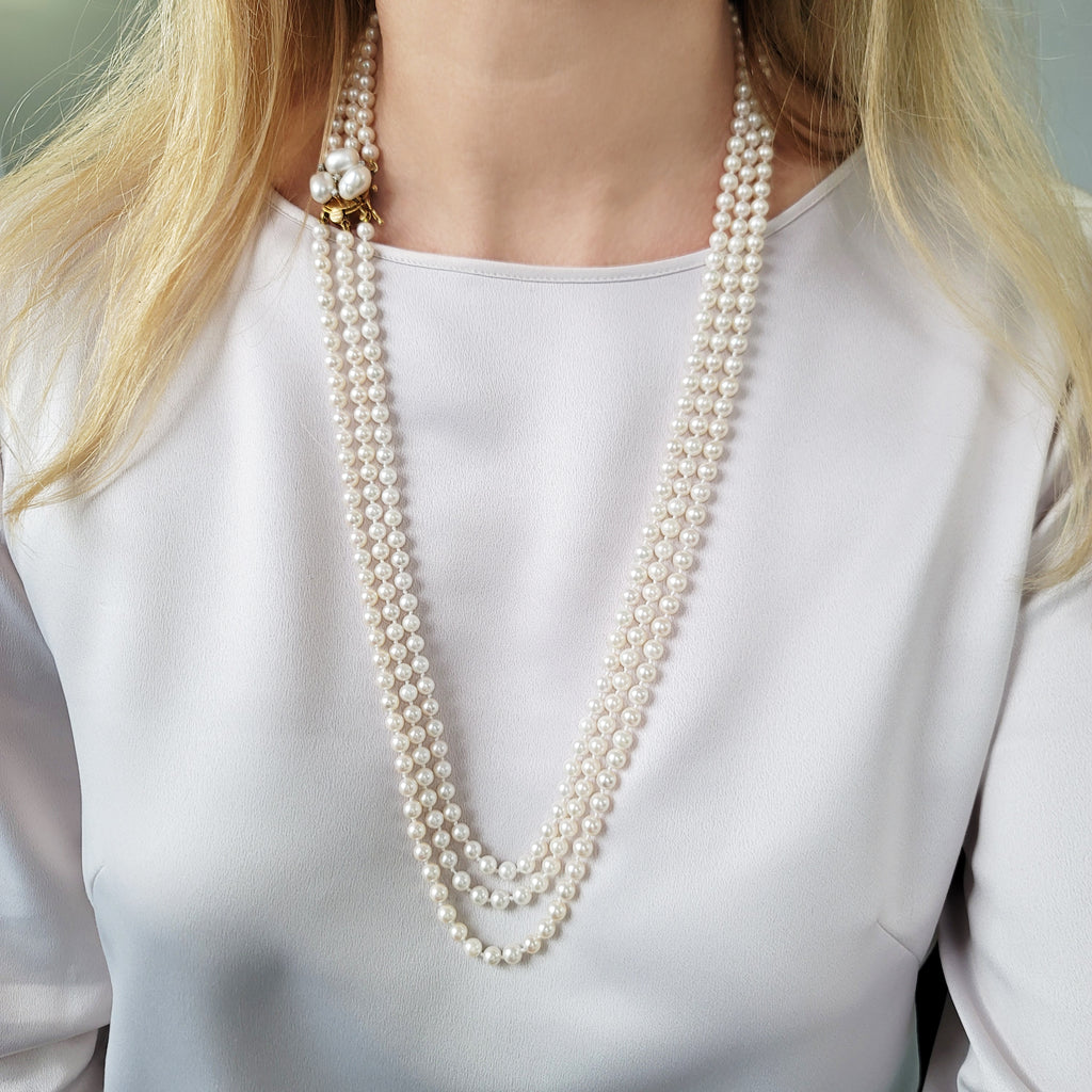 Japanese Akoya White Pearl Double Strand Necklace