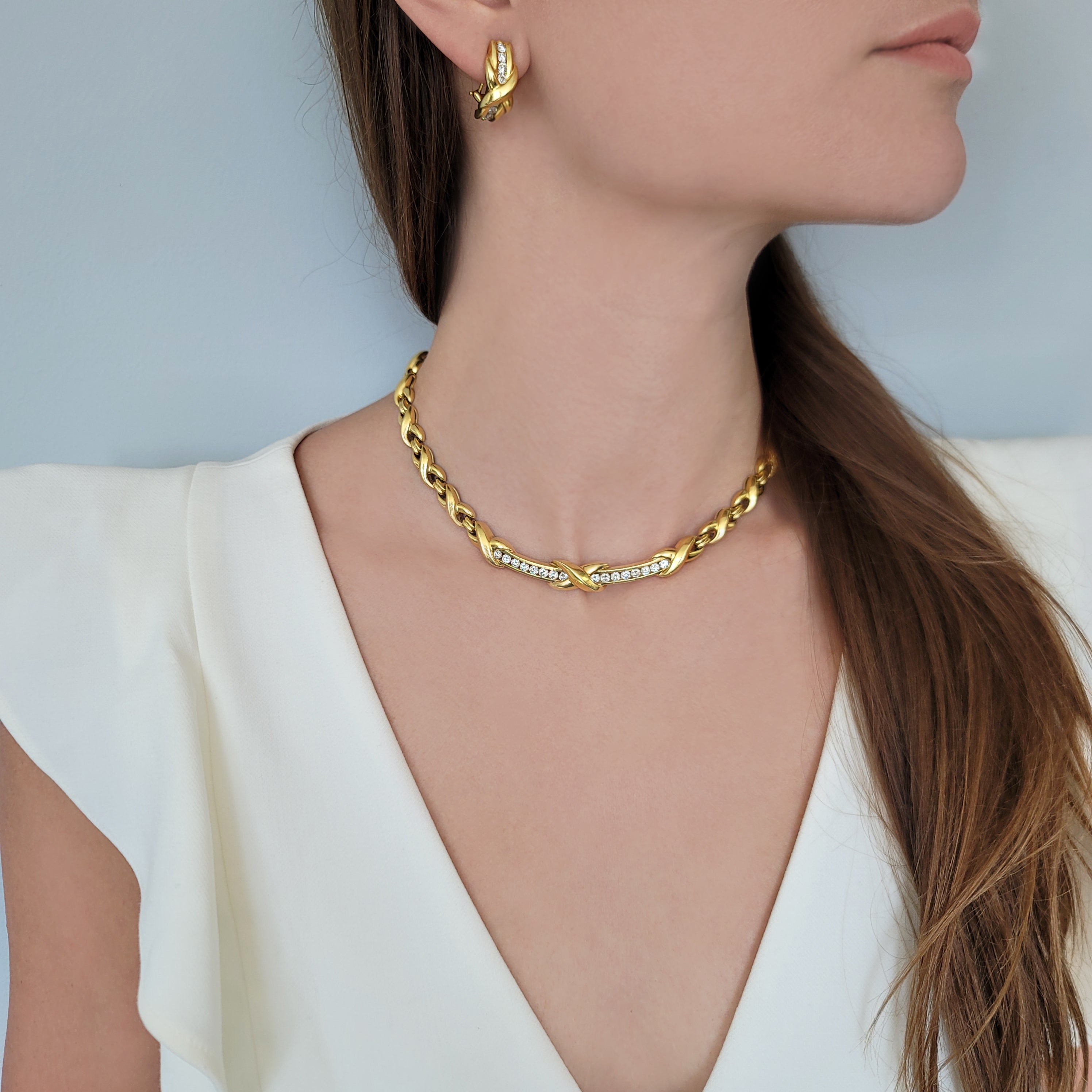 Tiffany & Co. 1990's Diamond Necklace & Earrings Set