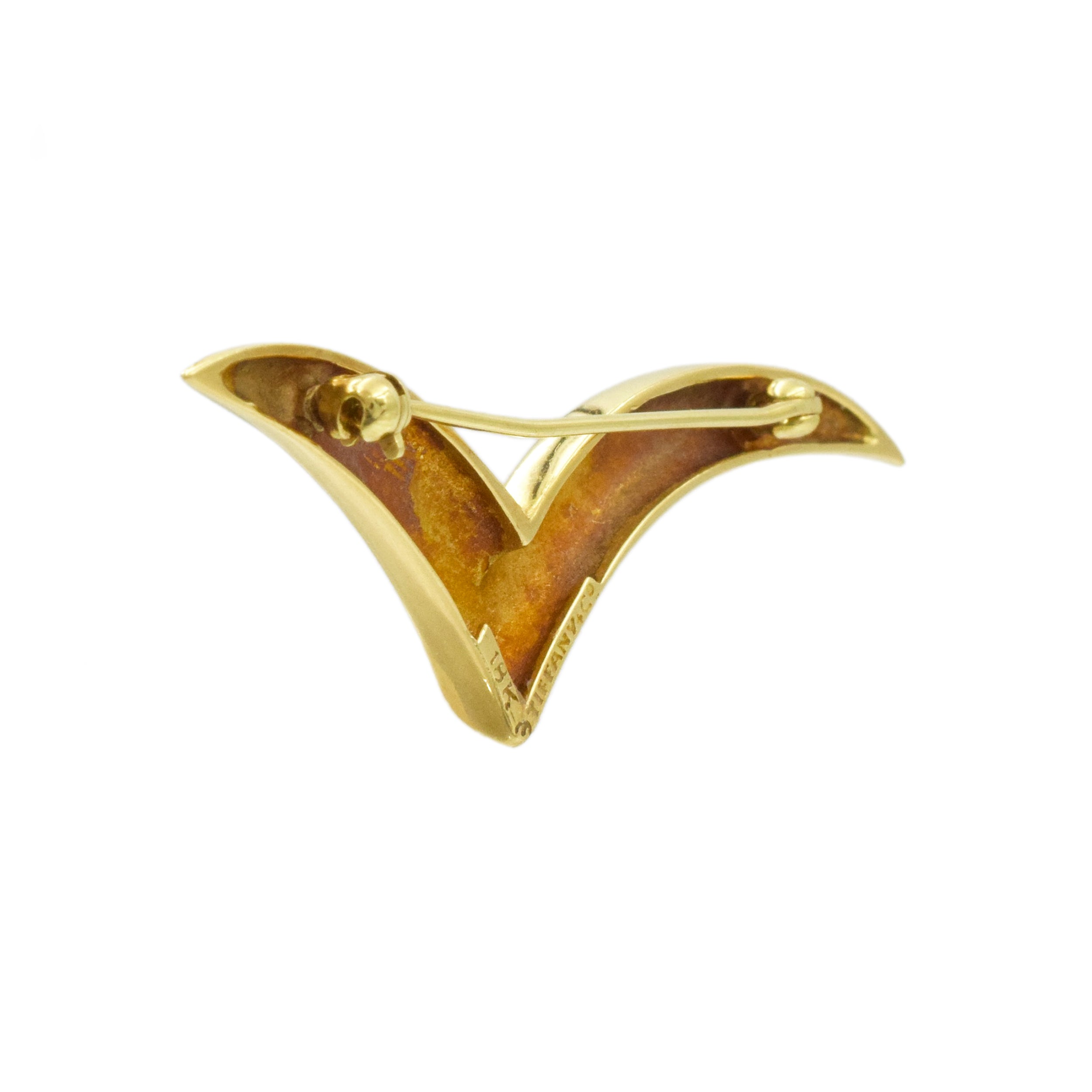 1990's Tiffany & Co Seagull V Brooch in 18K Yellow Gold