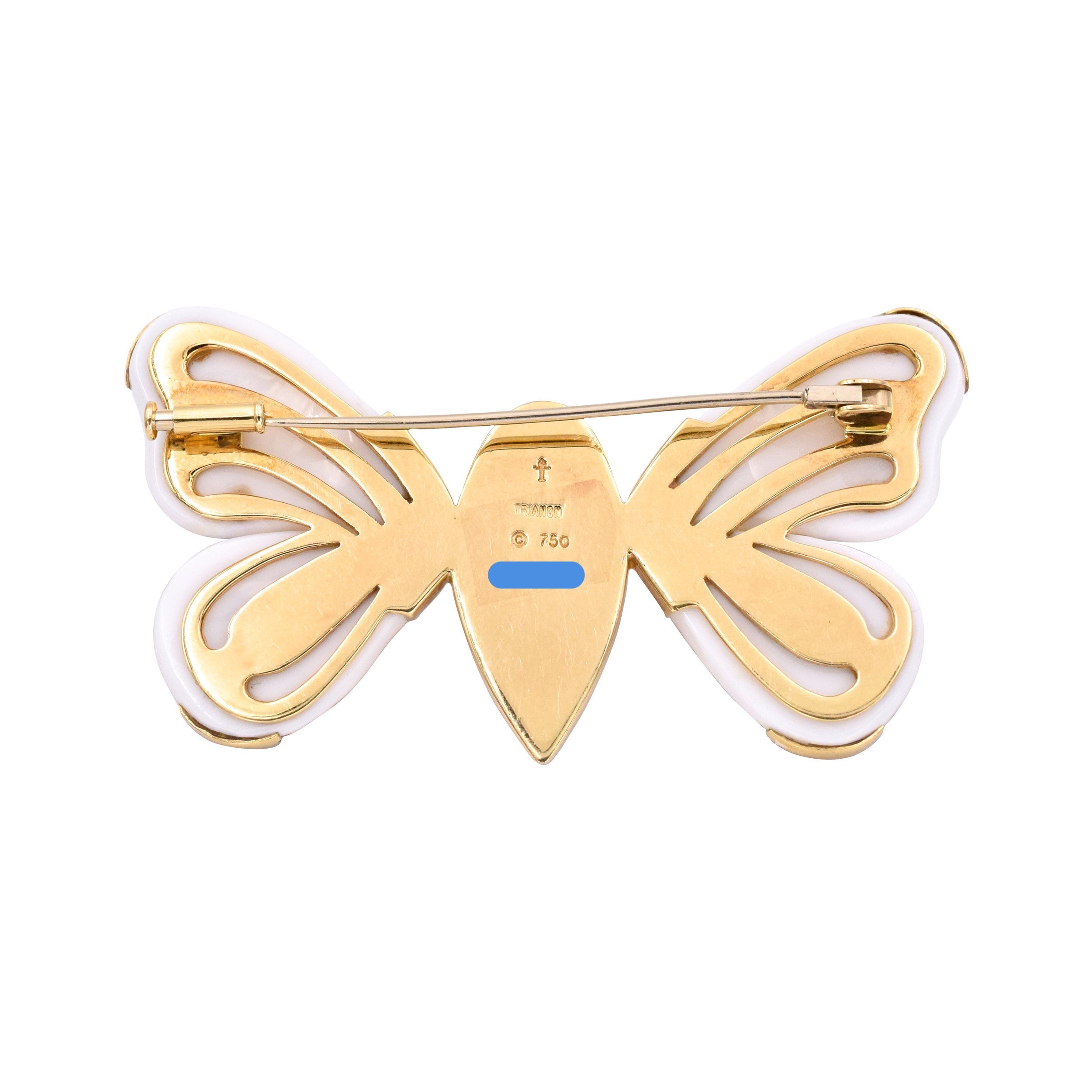 Trianon Seashell & Topaz Butterfly Brooch In 18k Yellow Gold