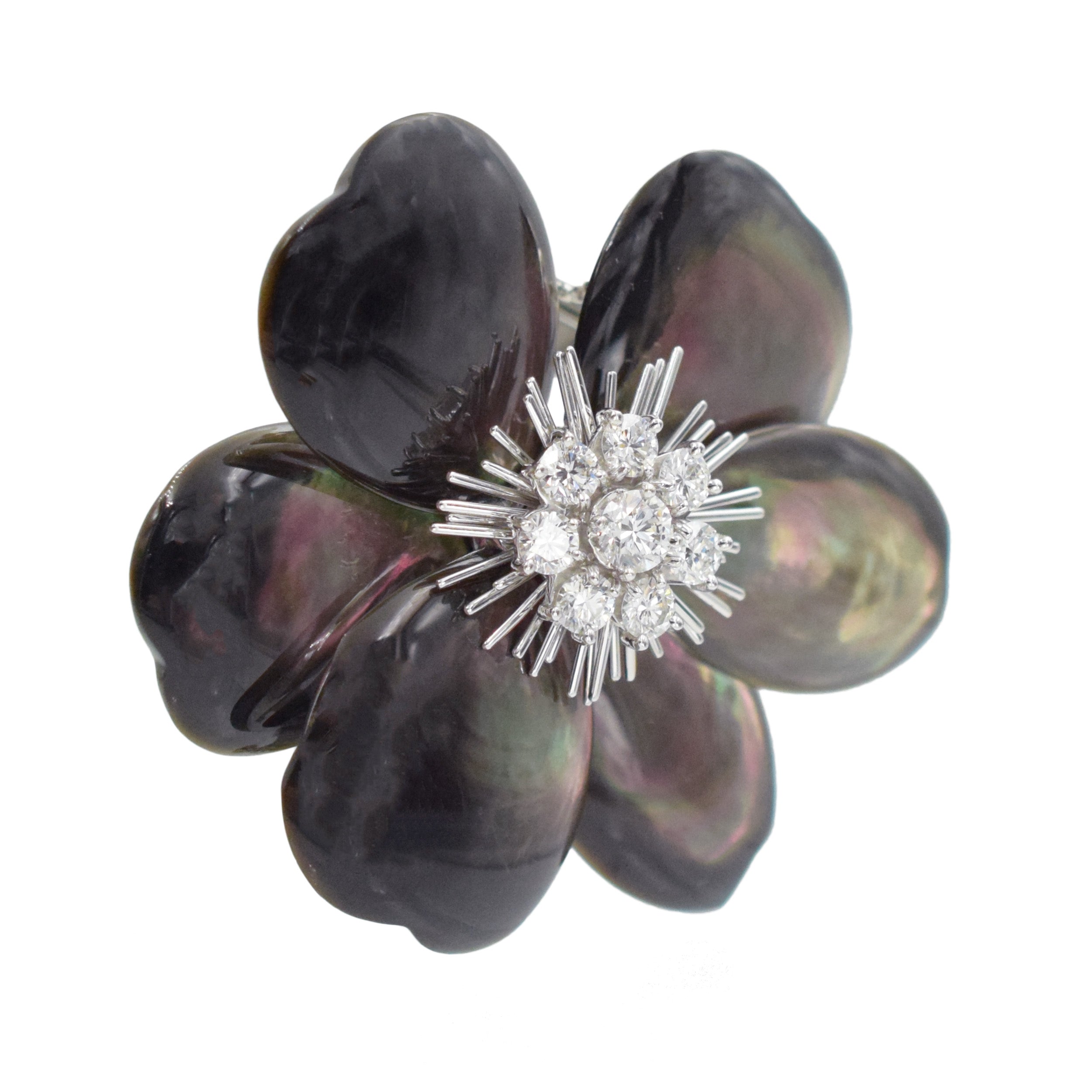 Van Cleef & Arpels Rose De Noel, Mother of Pearl and Diamond Brooch