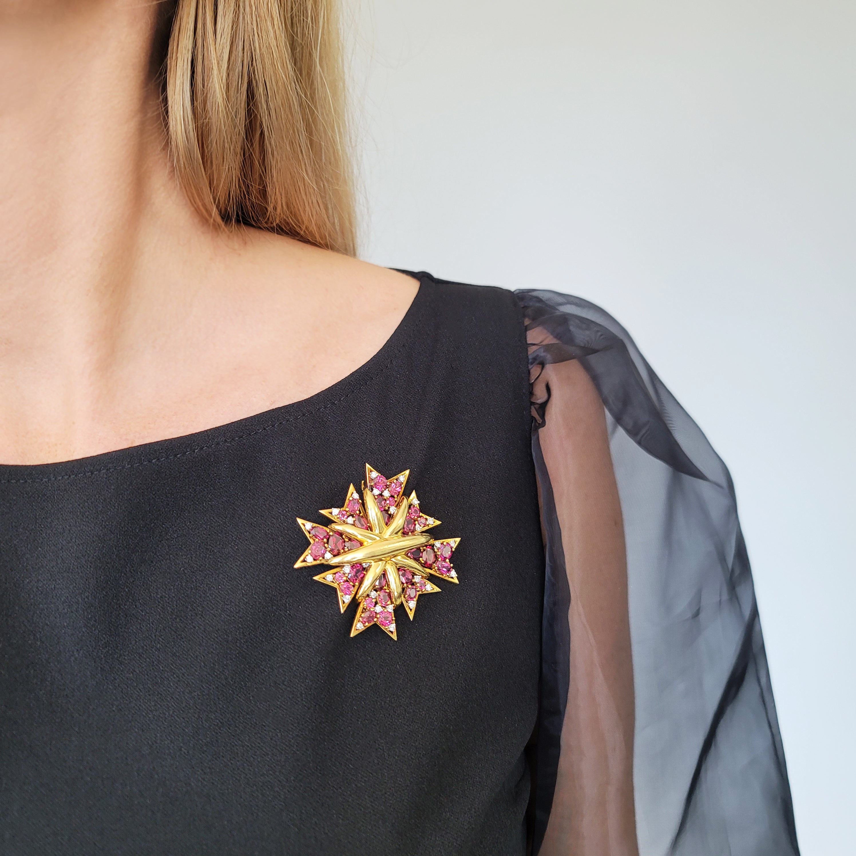 Verdura Garnet & Diamond Maltese Cross Brooch