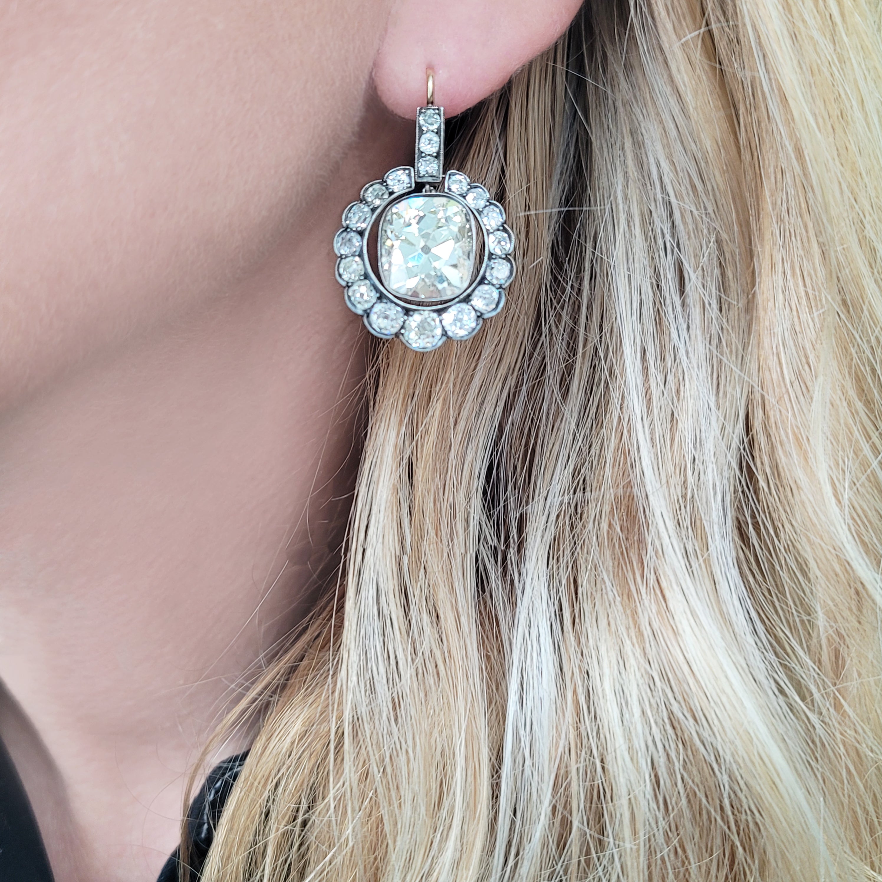 Victorian 31.17ct Old Cushion Cut Diamond Earrings