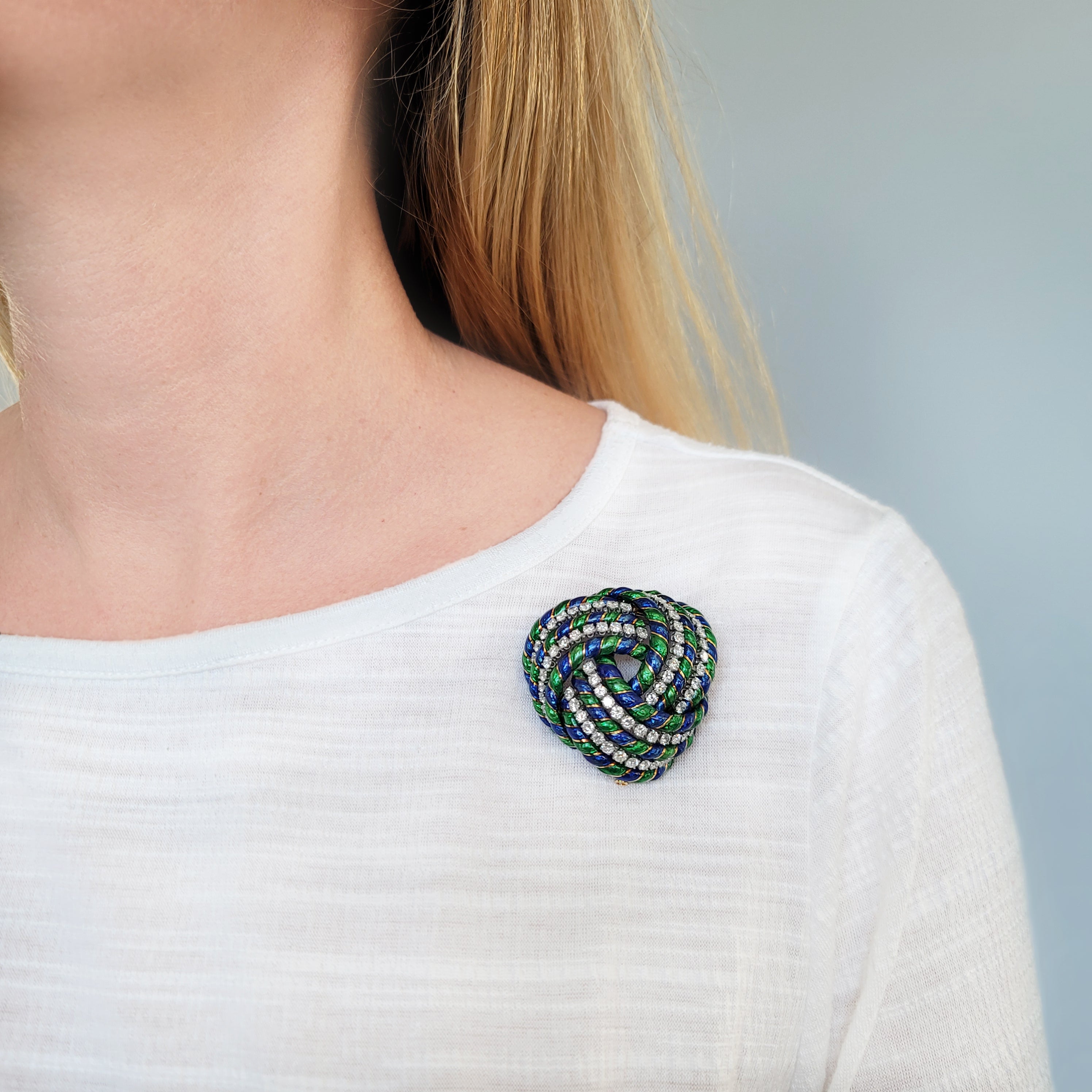 Vintage 6ct Diamond & Enamel Brooch by David Webb