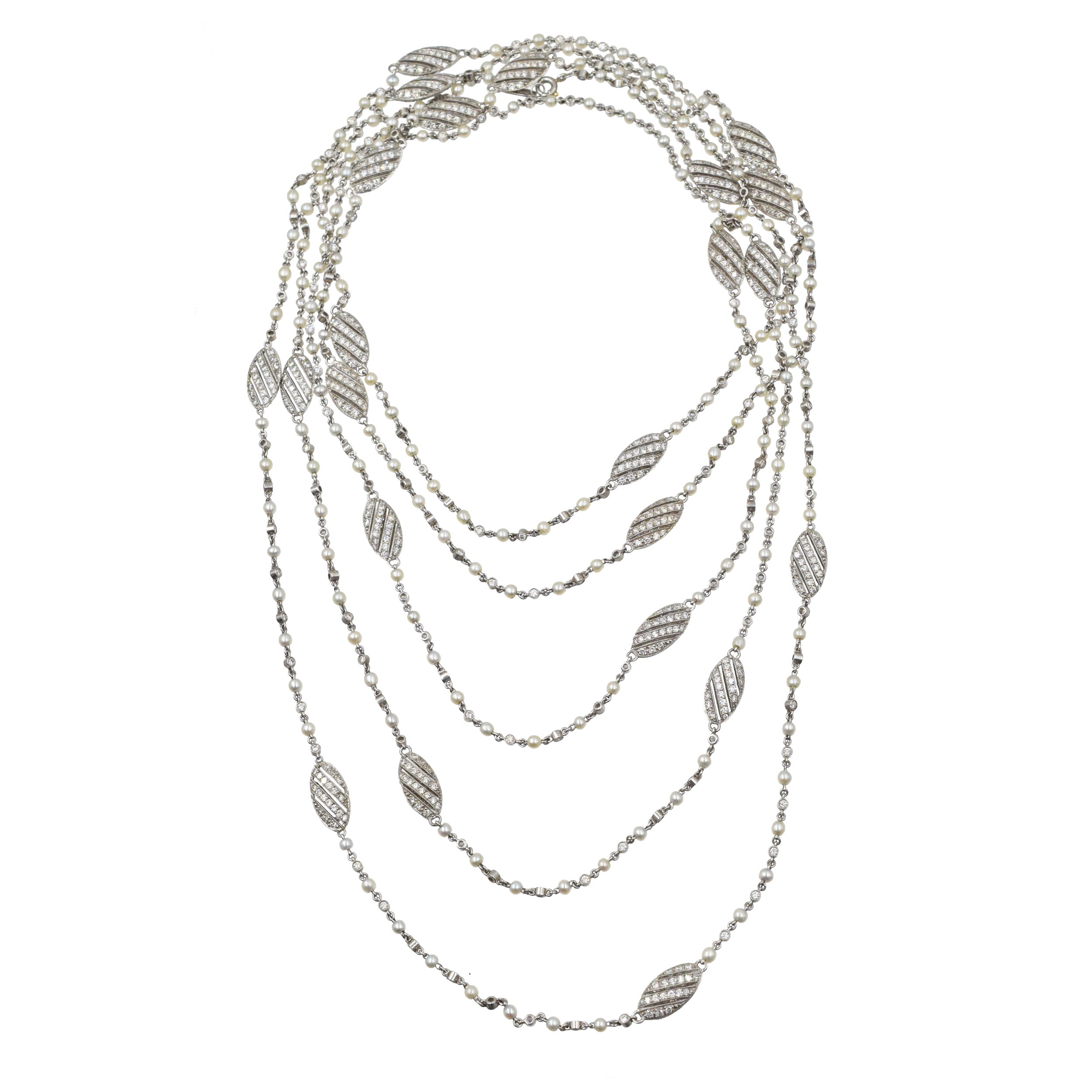 Vintage Tiffany & Co. 82" Long Diamond & Seed Pearl Necklace