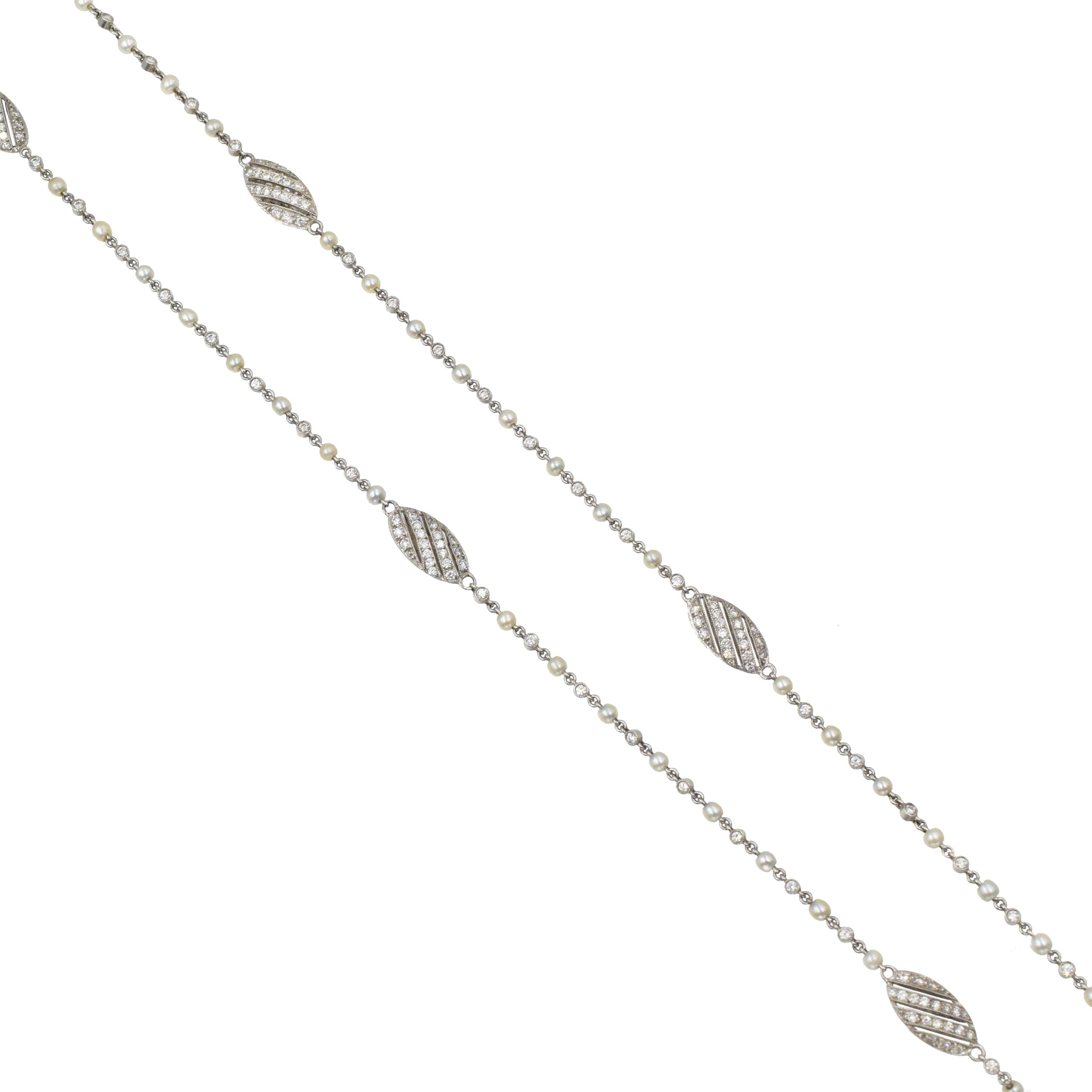 Vintage Tiffany & Co. 82" Long Diamond & Seed Pearl Necklace