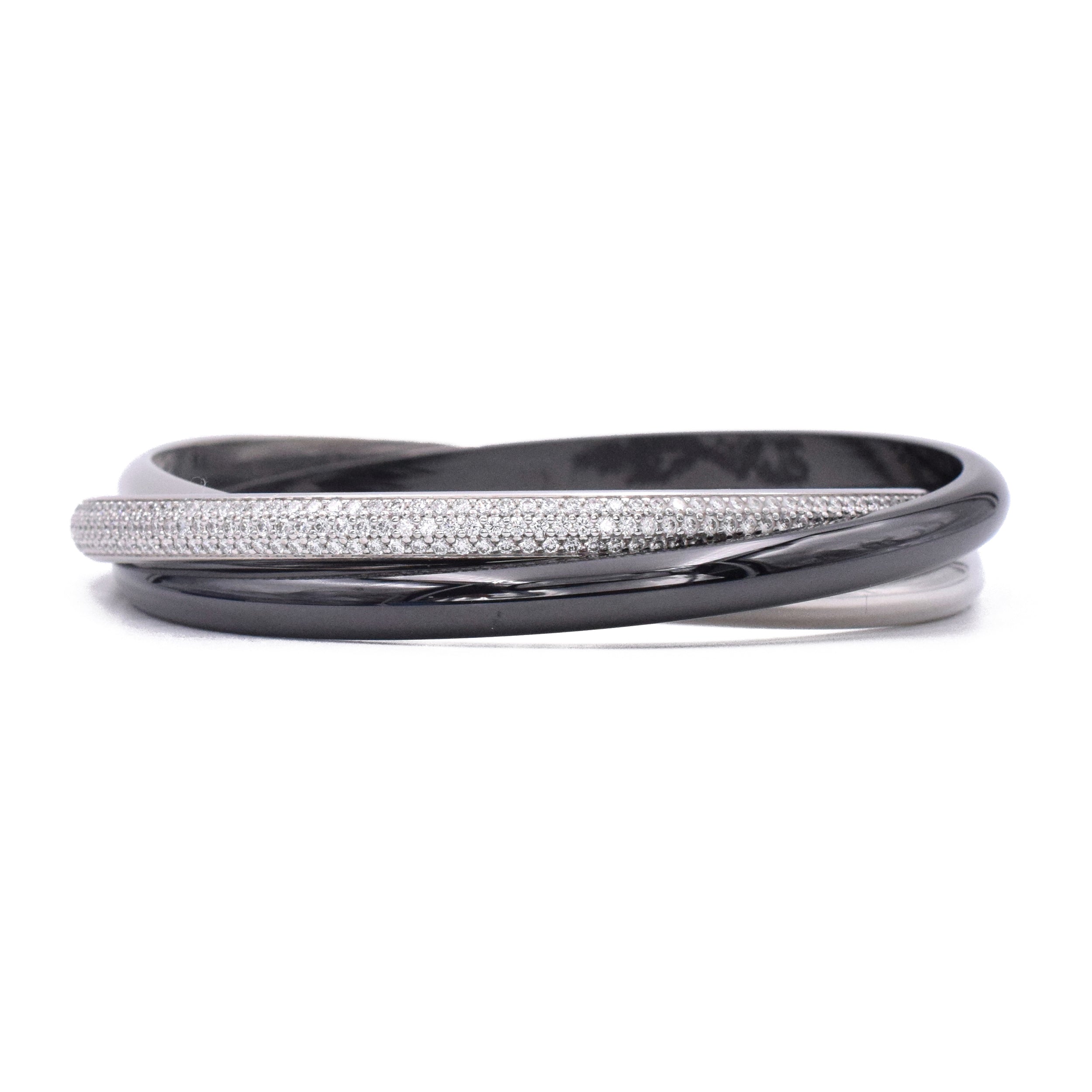 Cartier 18k White Gold, Platinum, Diamond And Ceramic ' Trinity ' Bracelet