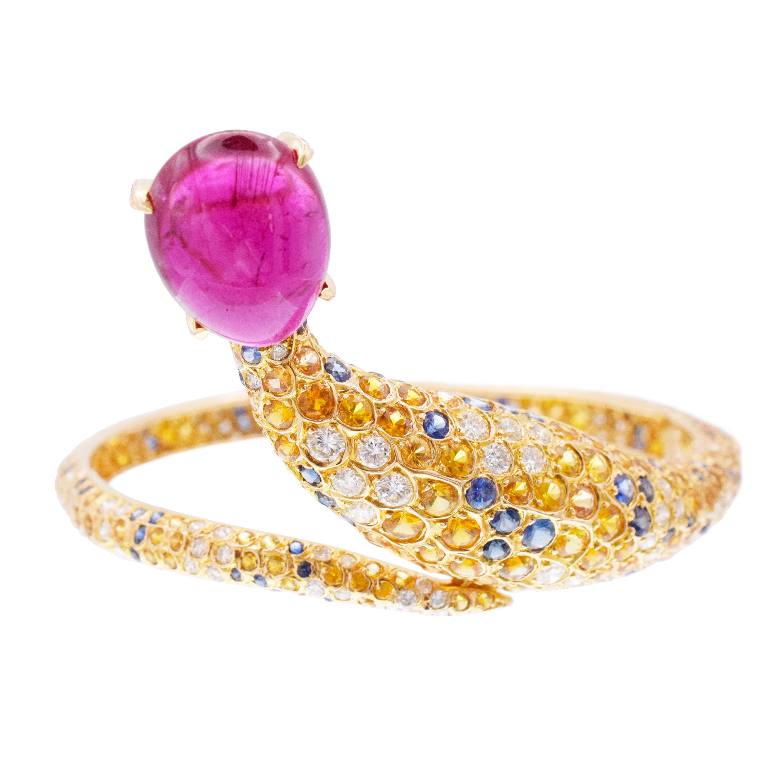 Pink tourmaline, sapphire and diamond bracelet in 18k yellow gold