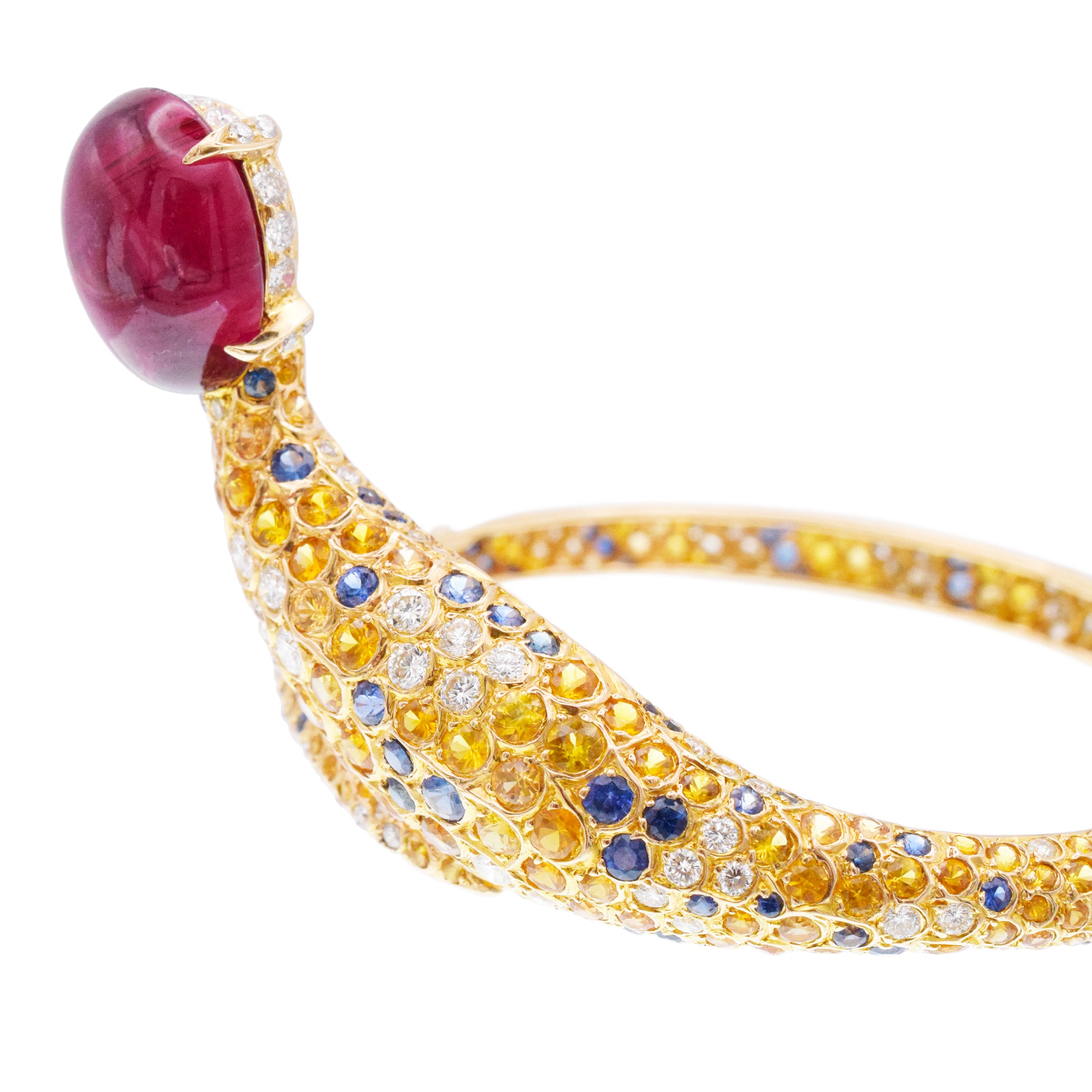 Pink tourmaline, sapphire and diamond bracelet in 18k yellow gold