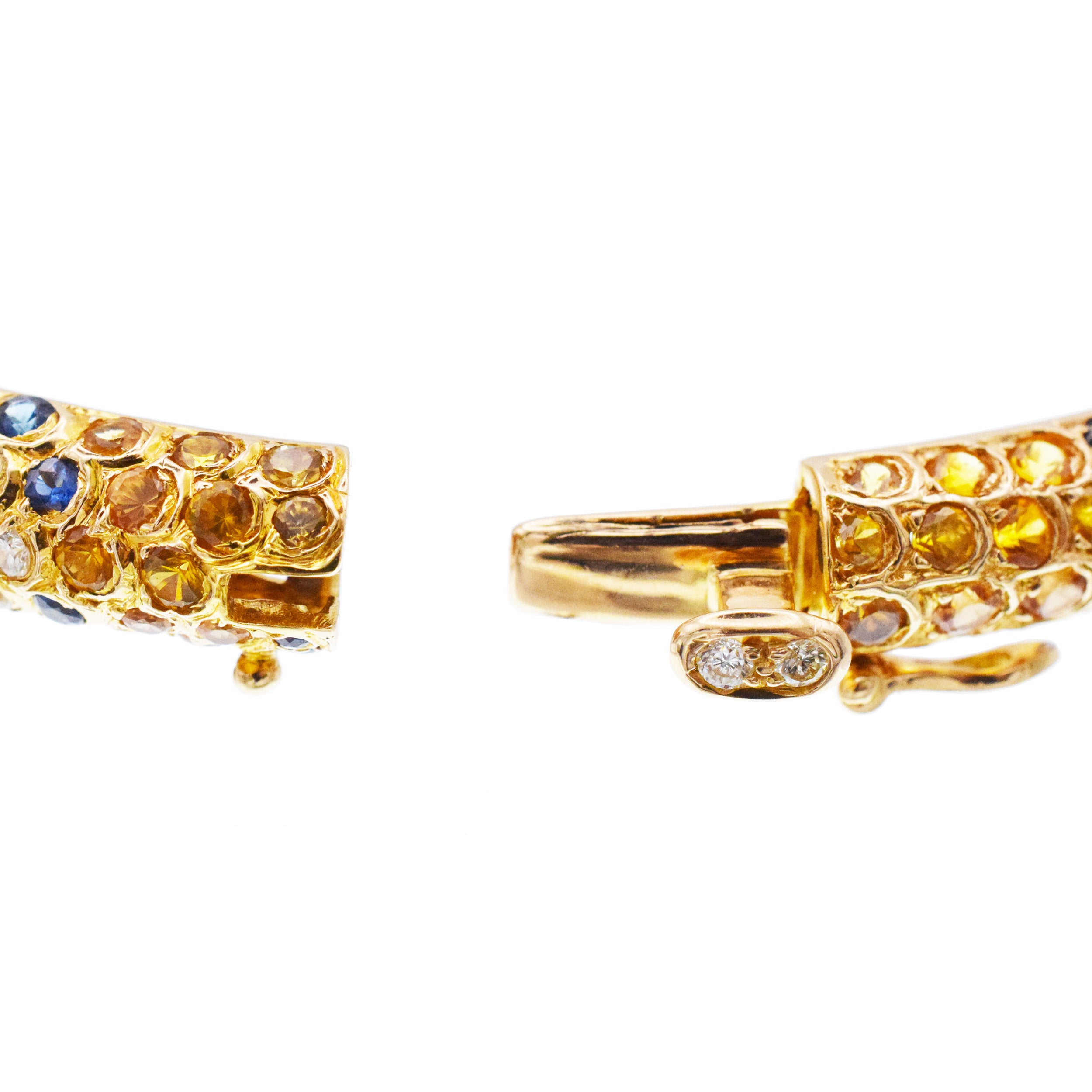 Pink tourmaline, sapphire and diamond bracelet in 18k yellow gold