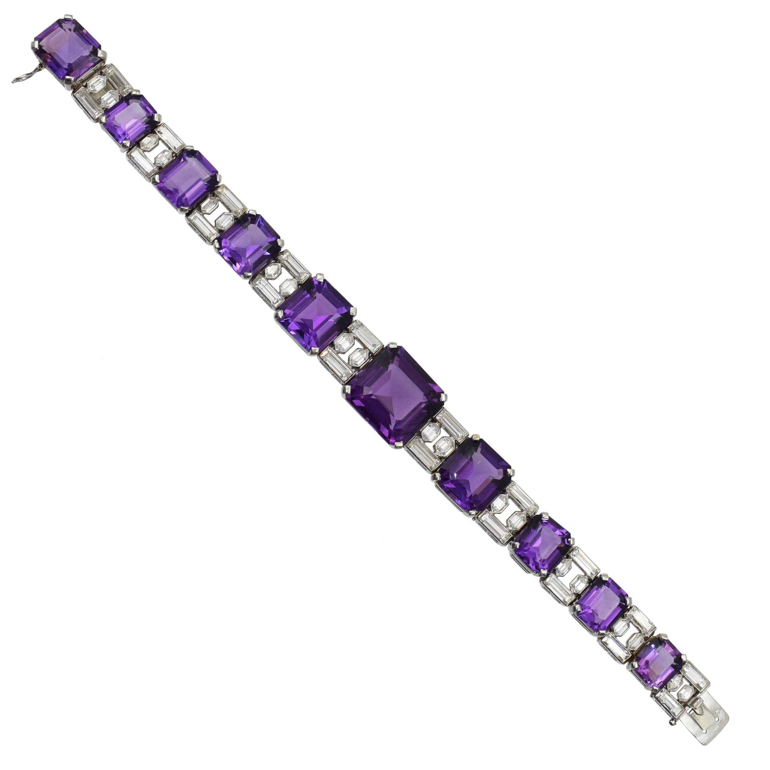 Van Cleef And Arpels Diamond and Amethyst line bracelet in platinum