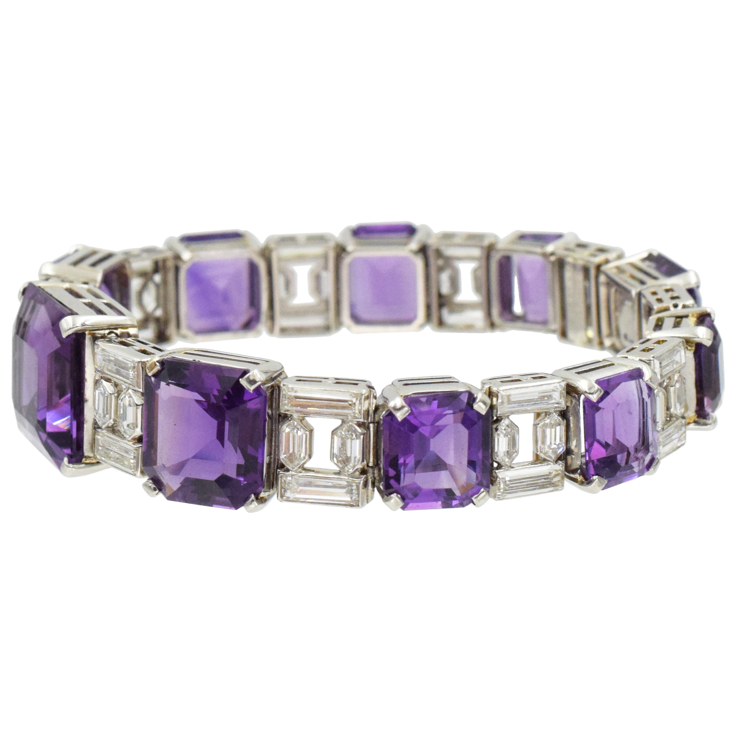 Van Cleef And Arpels Diamond and Amethyst line bracelet in platinum