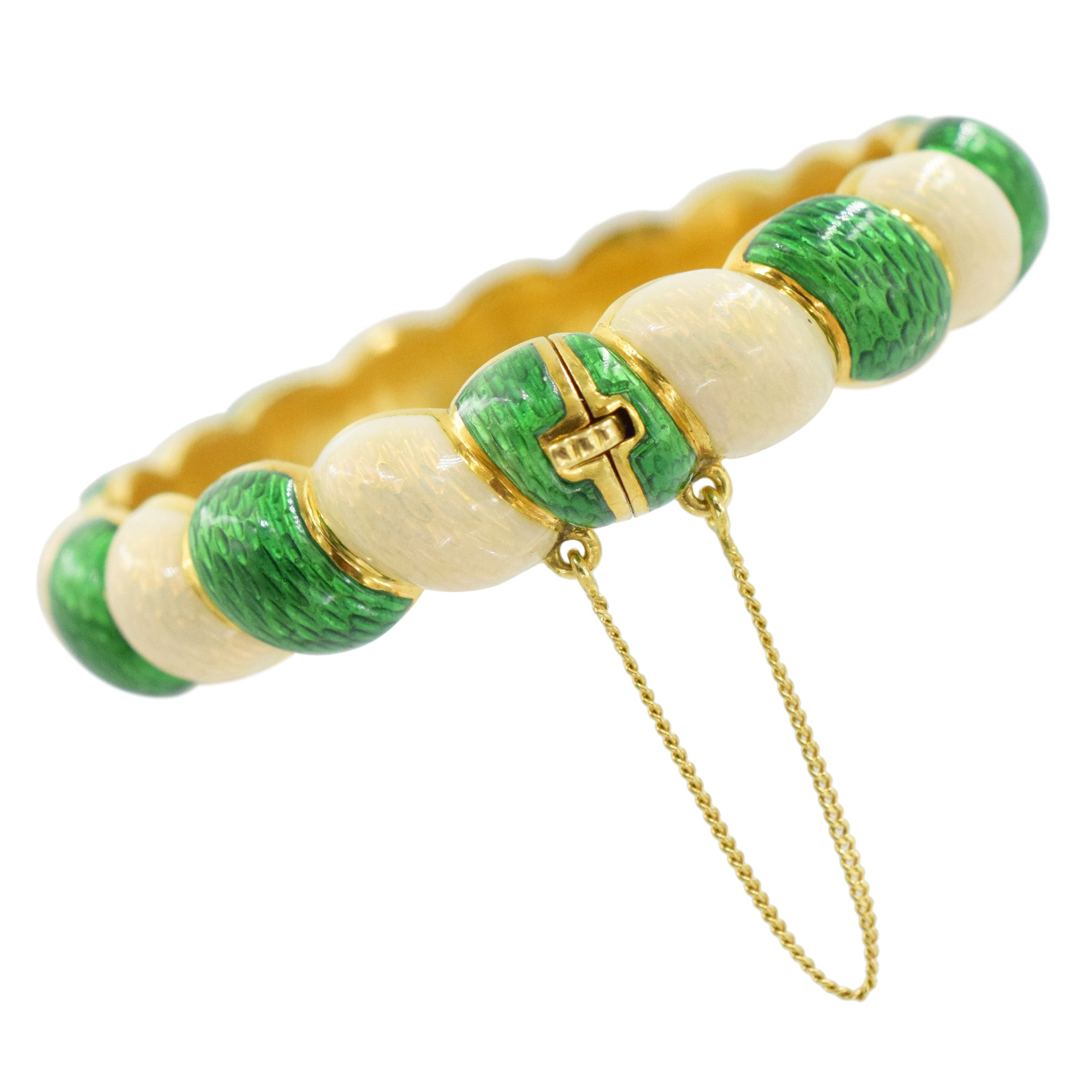 Tiffany&Co. Green And White Enamel Bracelet Crafted In 18K Yellow Gold