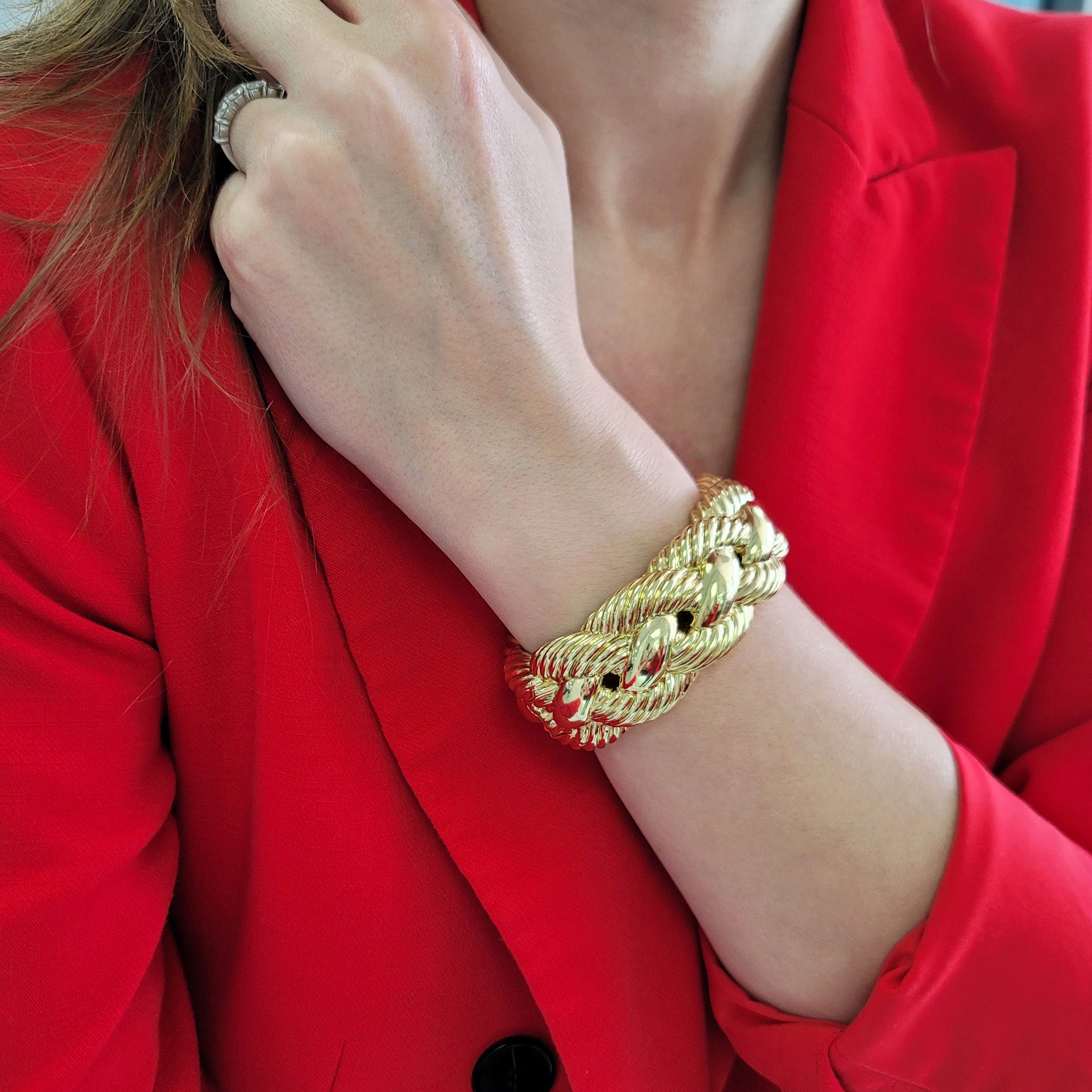 David Yurman 18k Yellow Gold Wide Woven Cable Cuff Bracelet