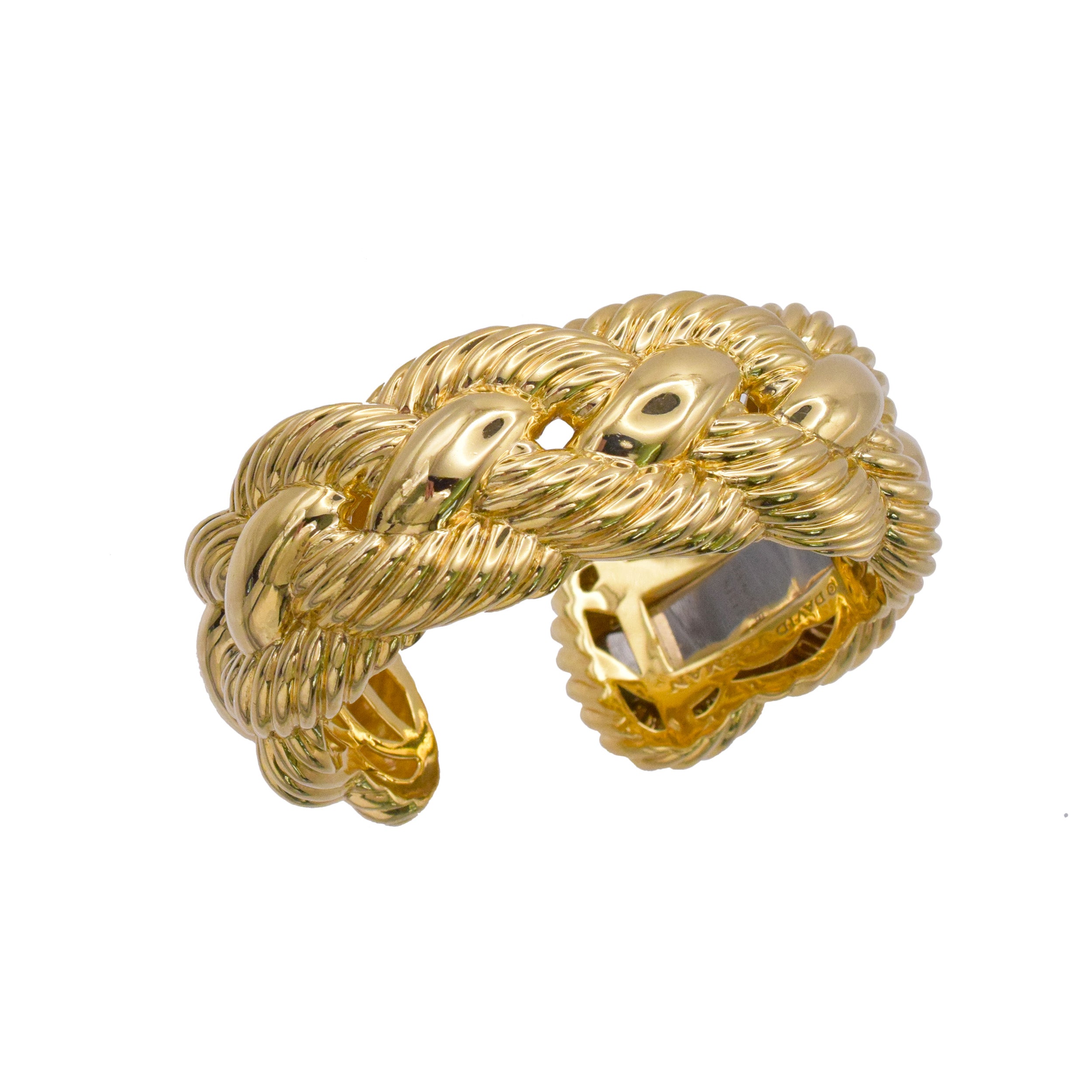 David Yurman 18k Yellow Gold Wide Woven Cable Cuff Bracelet