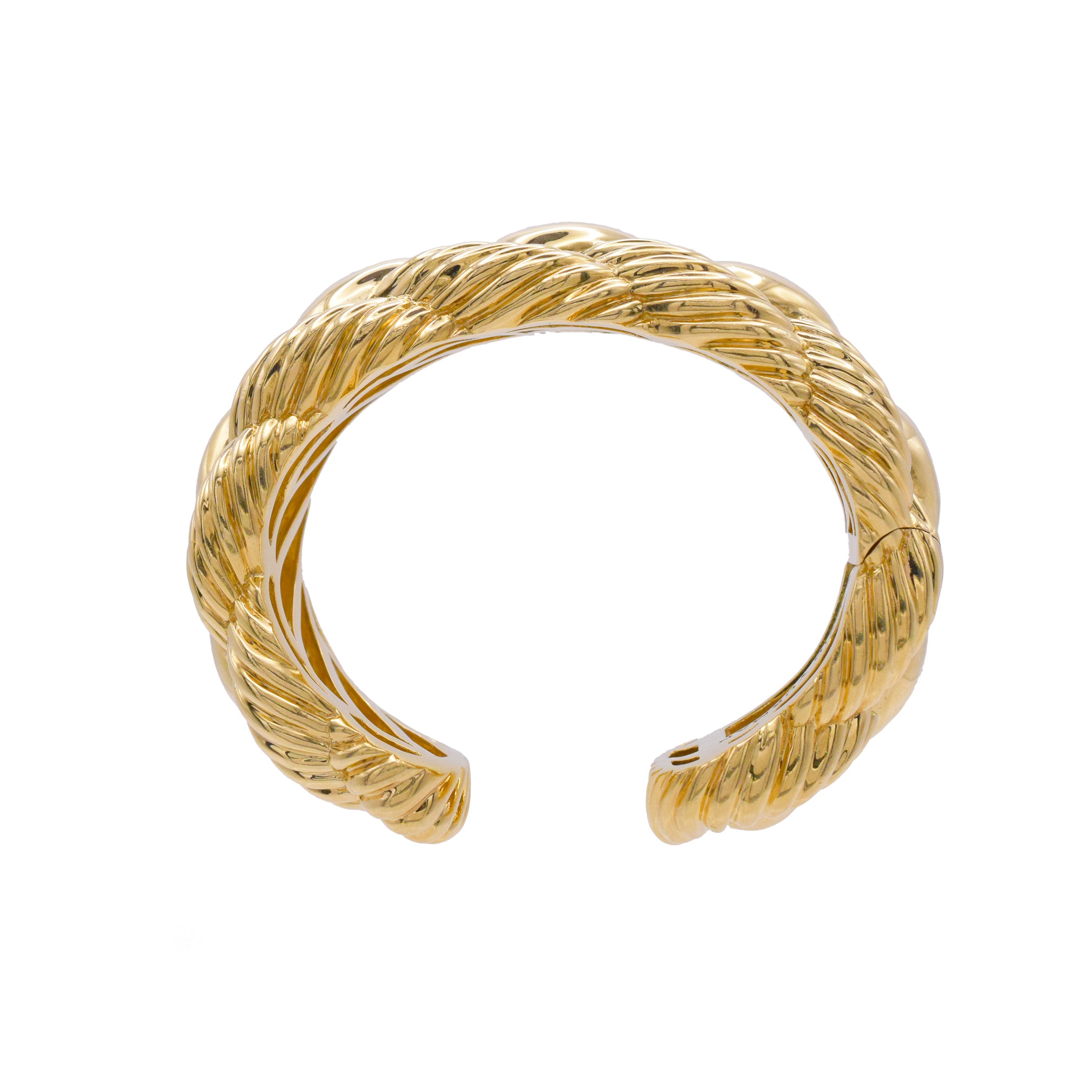David Yurman 18k Yellow Gold Wide Woven Cable Cuff Bracelet