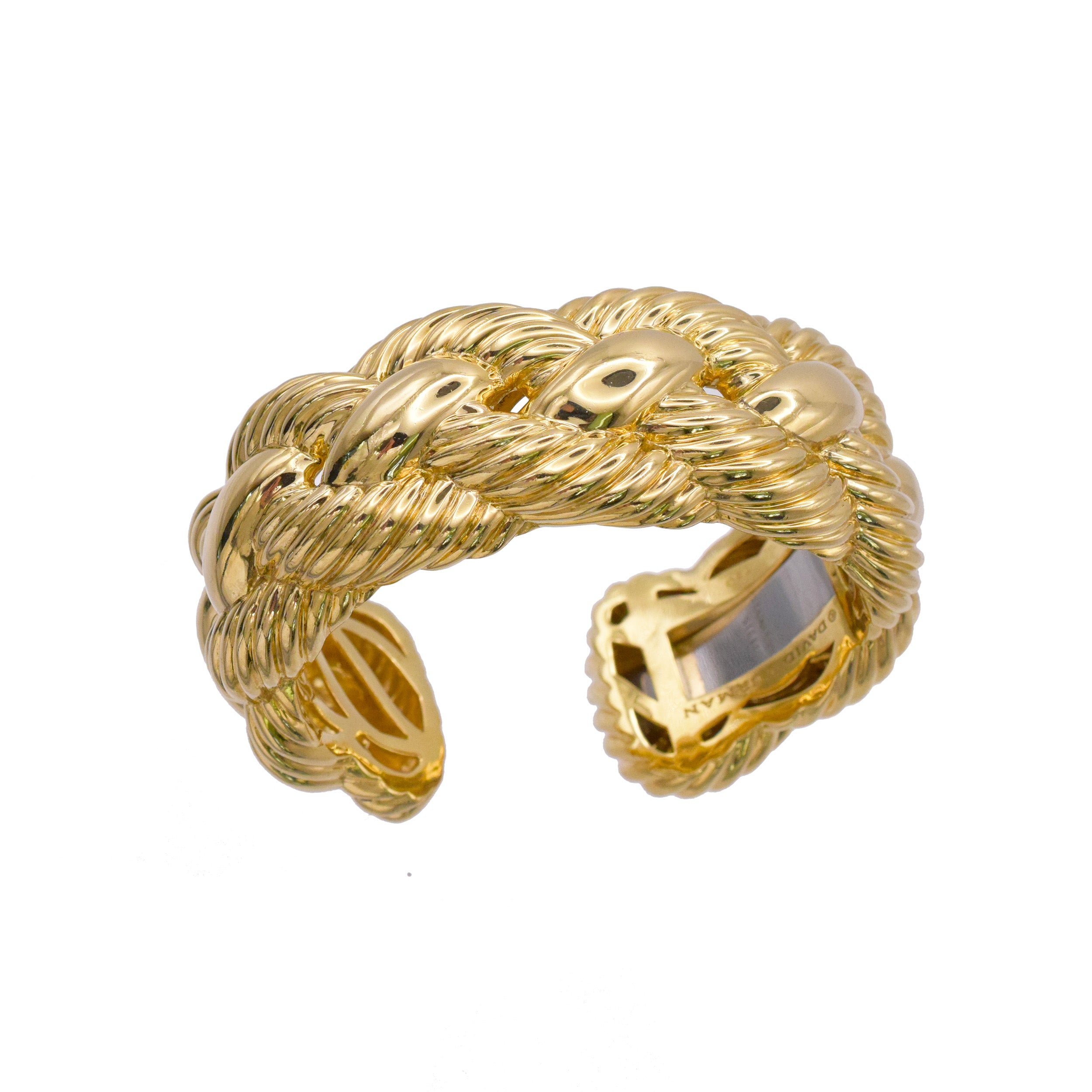 David Yurman 18k Yellow Gold Wide Woven Cable Cuff Bracelet