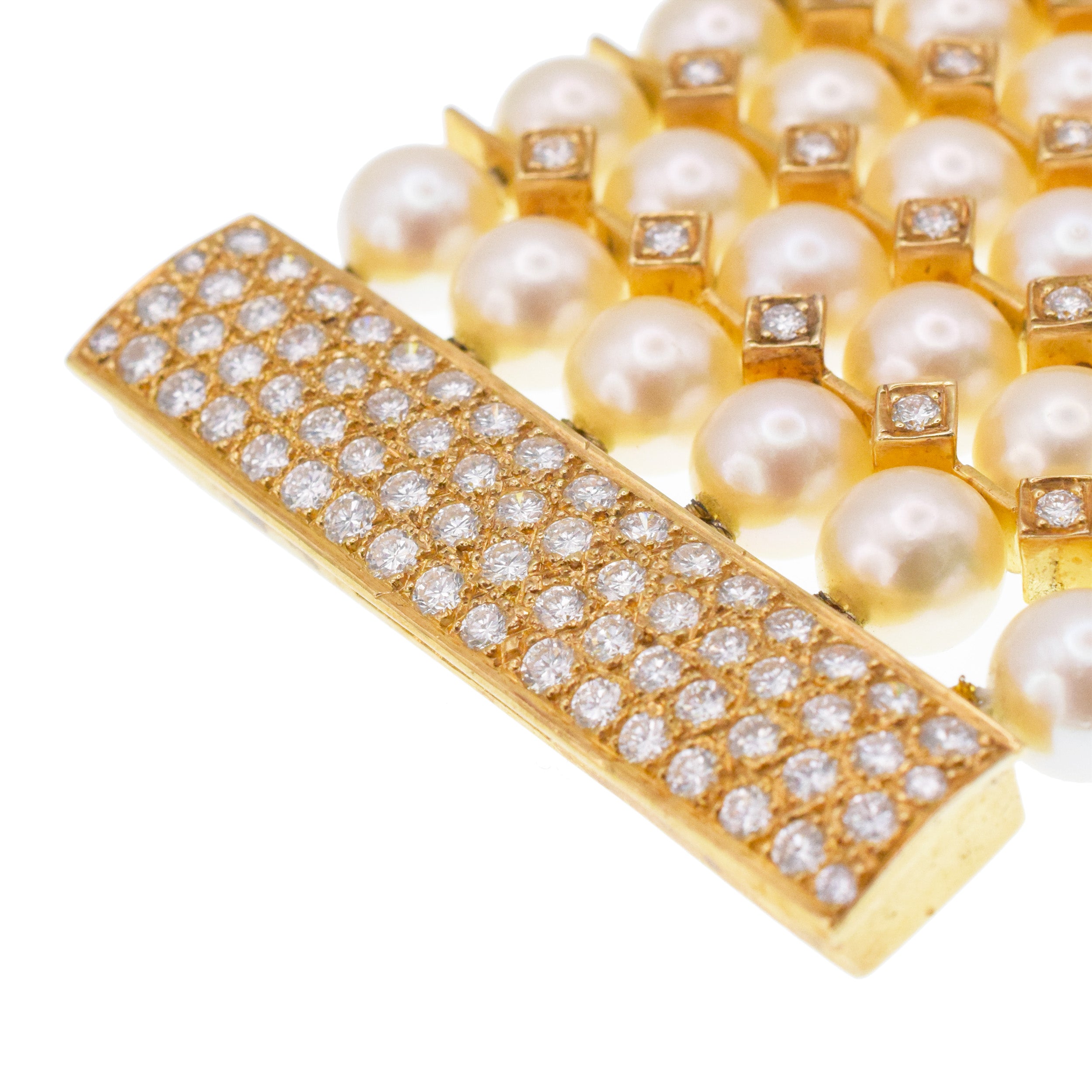 Wide Pearl And Diamond 6-Row Bracelet In 18k Gold