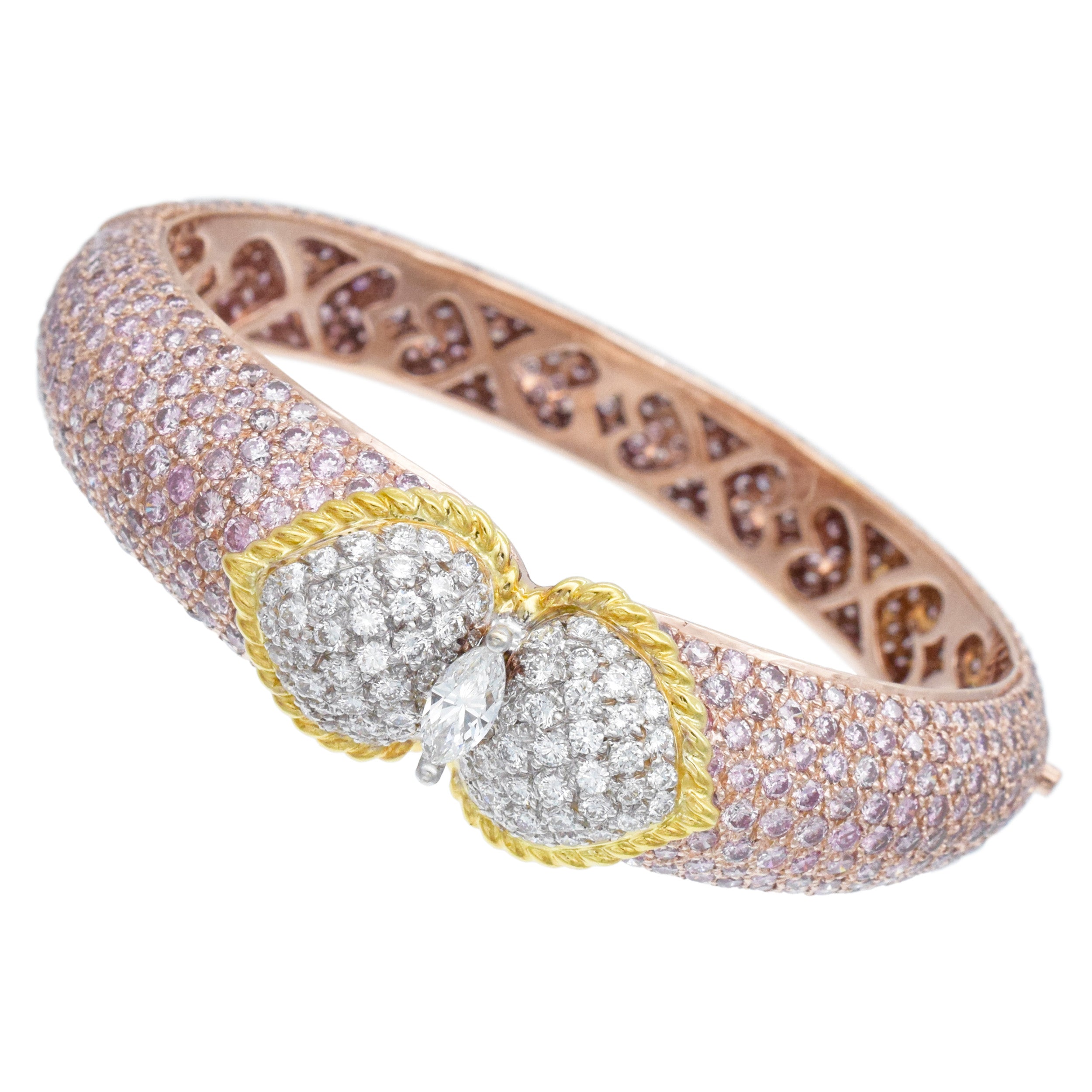 Graff Pink and White Diamond Bangle Bracelet In Tri-Tone Gold
