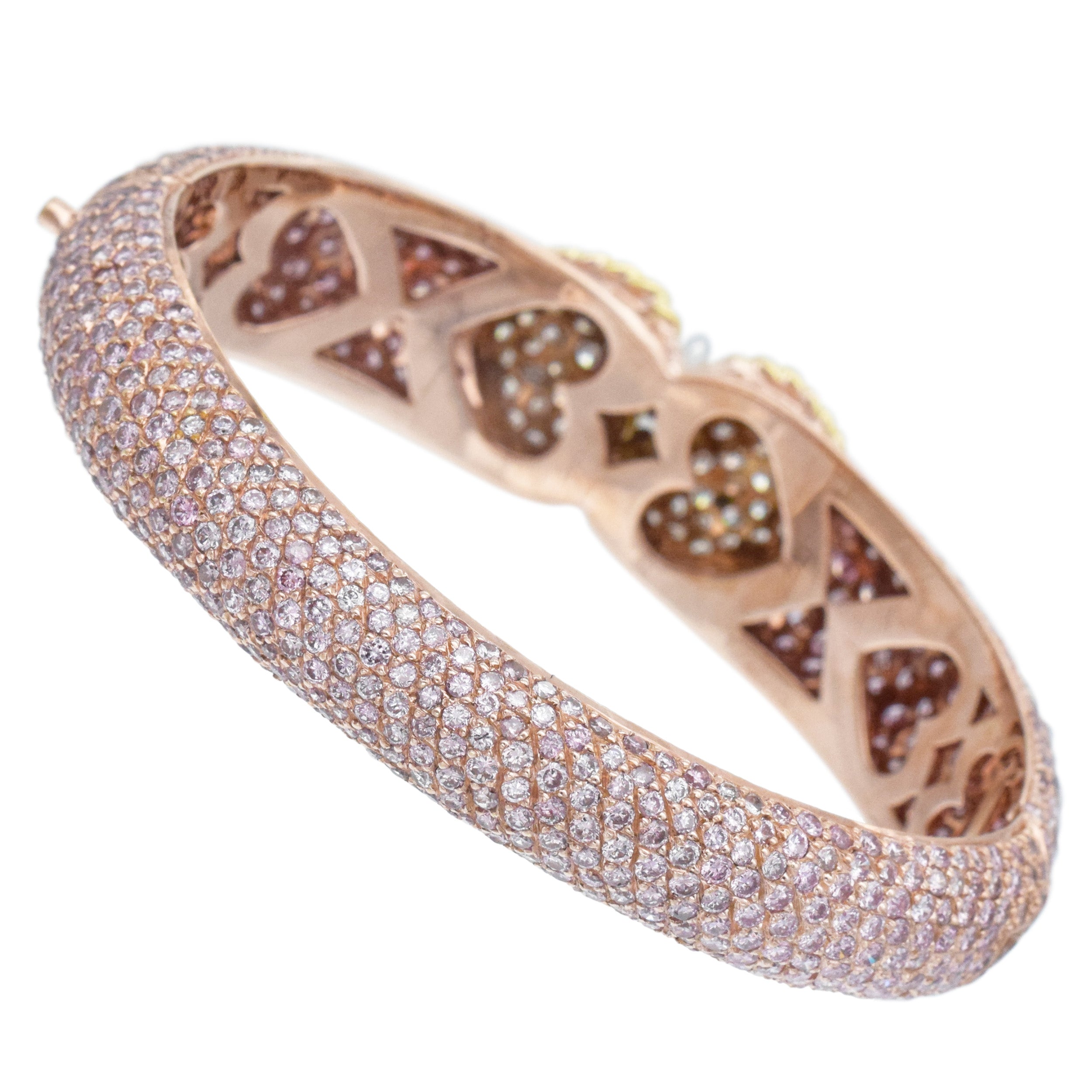 Graff Pink and White Diamond Bangle Bracelet In Tri-Tone Gold