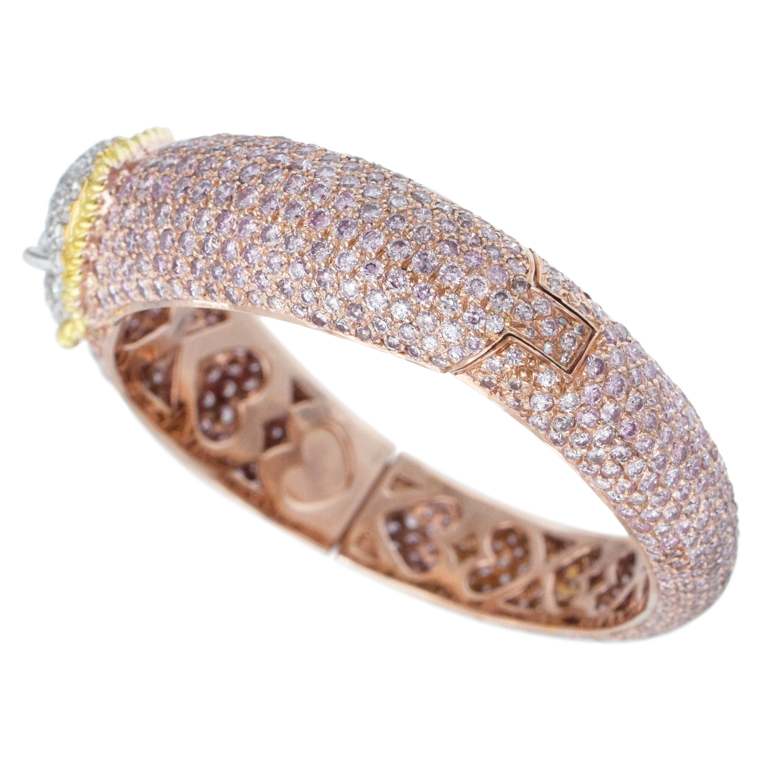 Graff Pink and White Diamond Bangle Bracelet In Tri-Tone Gold