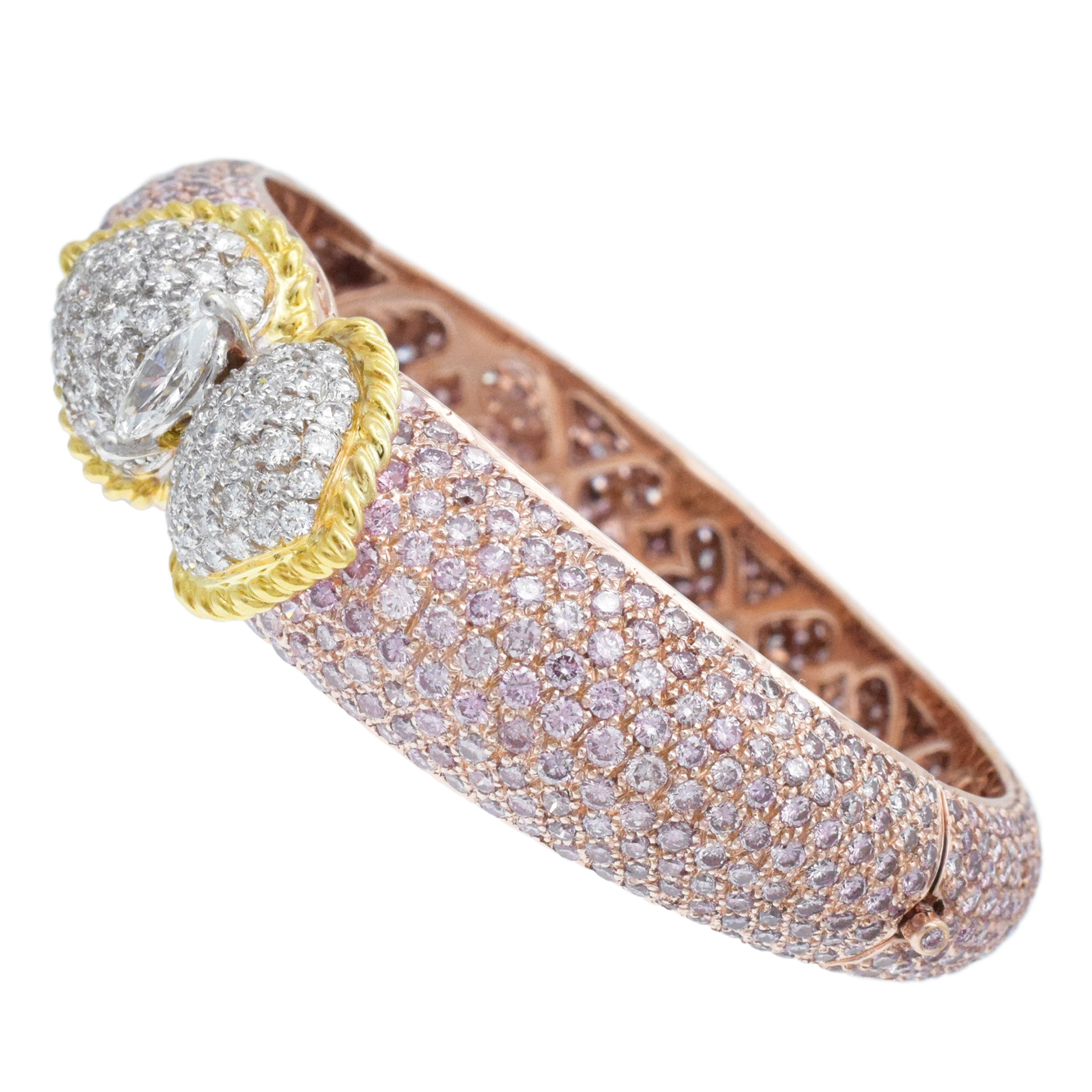 Graff Pink and White Diamond Bangle Bracelet In Tri-Tone Gold