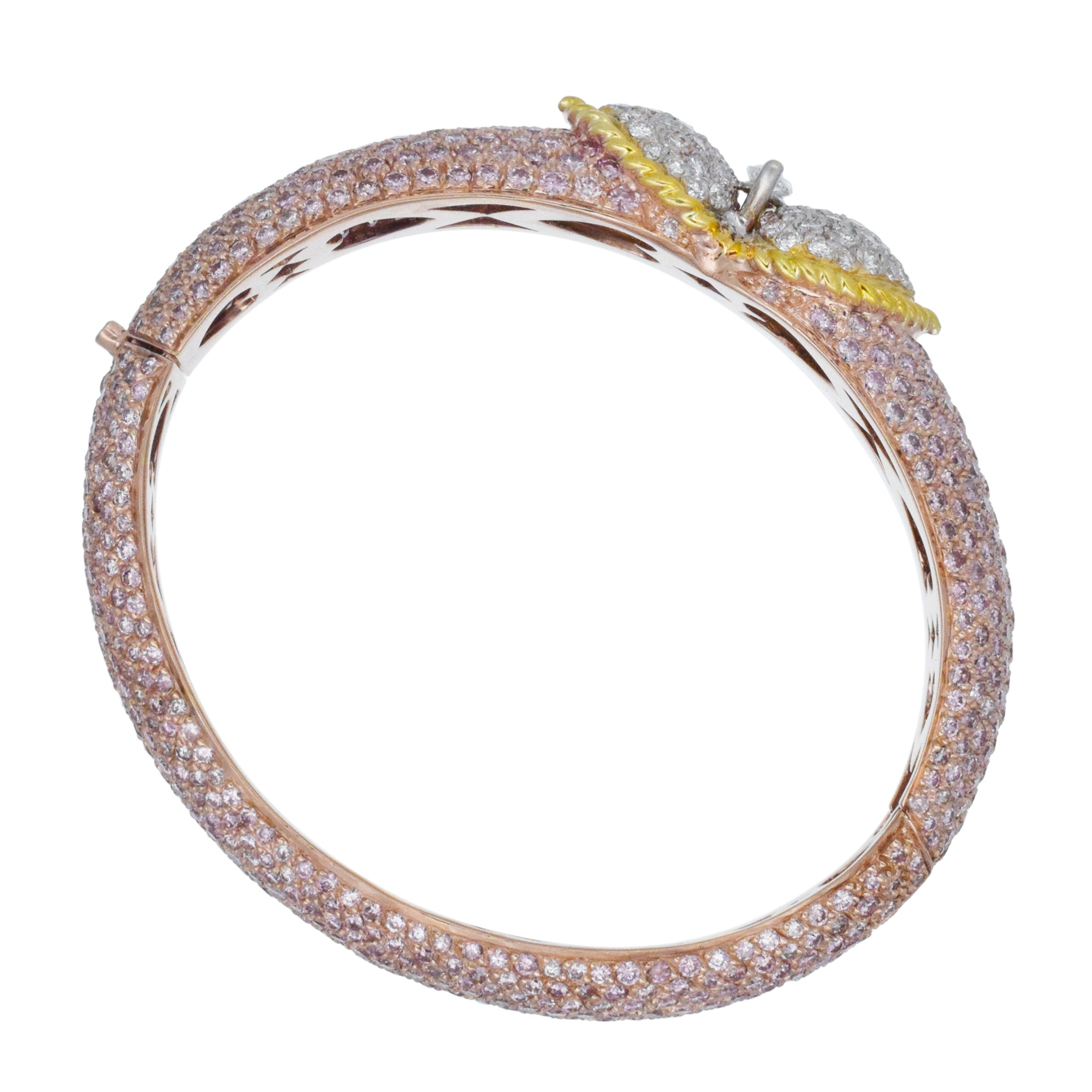 Graff Pink and White Diamond Bangle Bracelet In Tri-Tone Gold